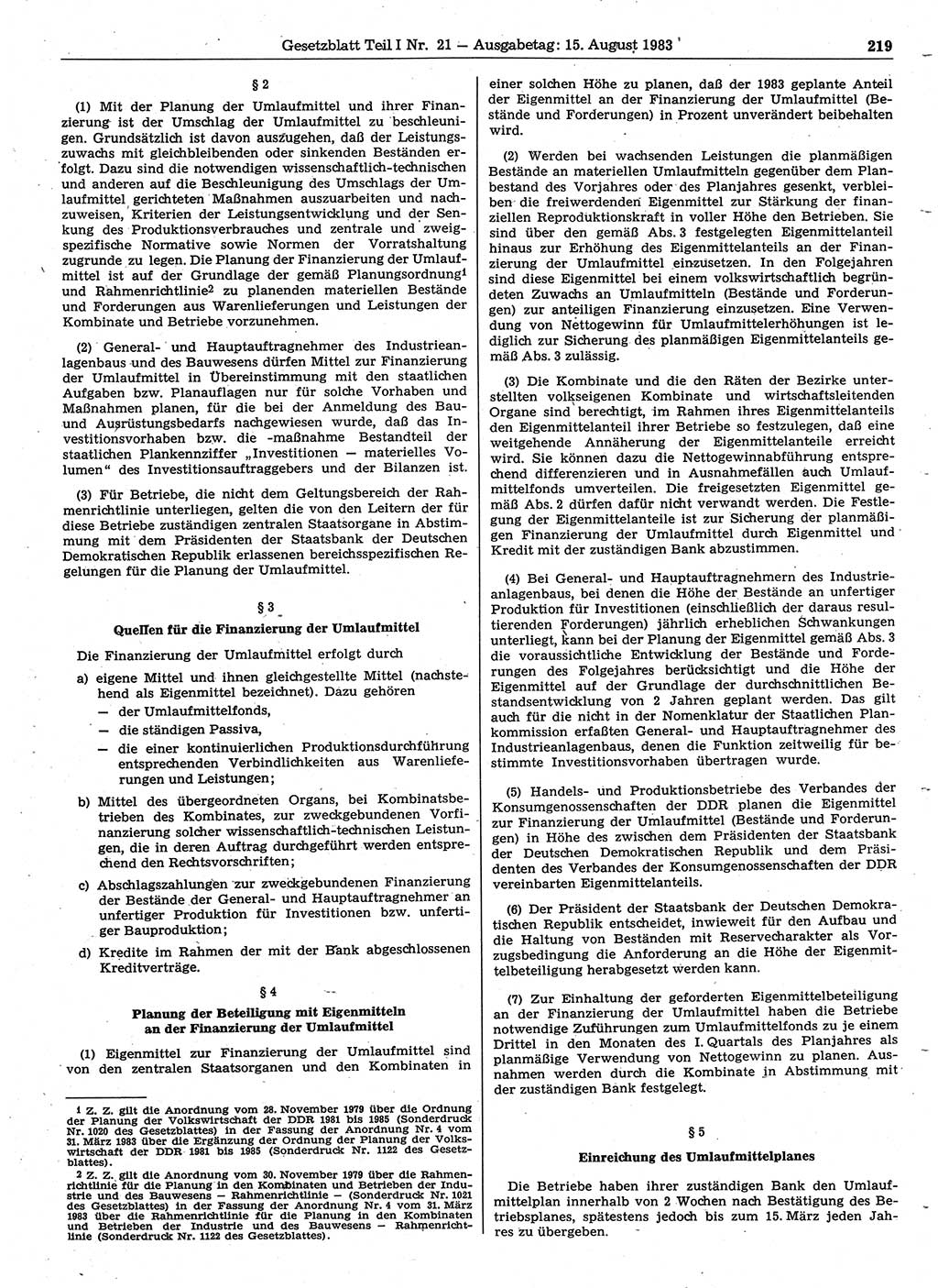 Gesetzblatt (GBl.) der Deutschen Demokratischen Republik (DDR) Teil Ⅰ 1983, Seite 219 (GBl. DDR Ⅰ 1983, S. 219)