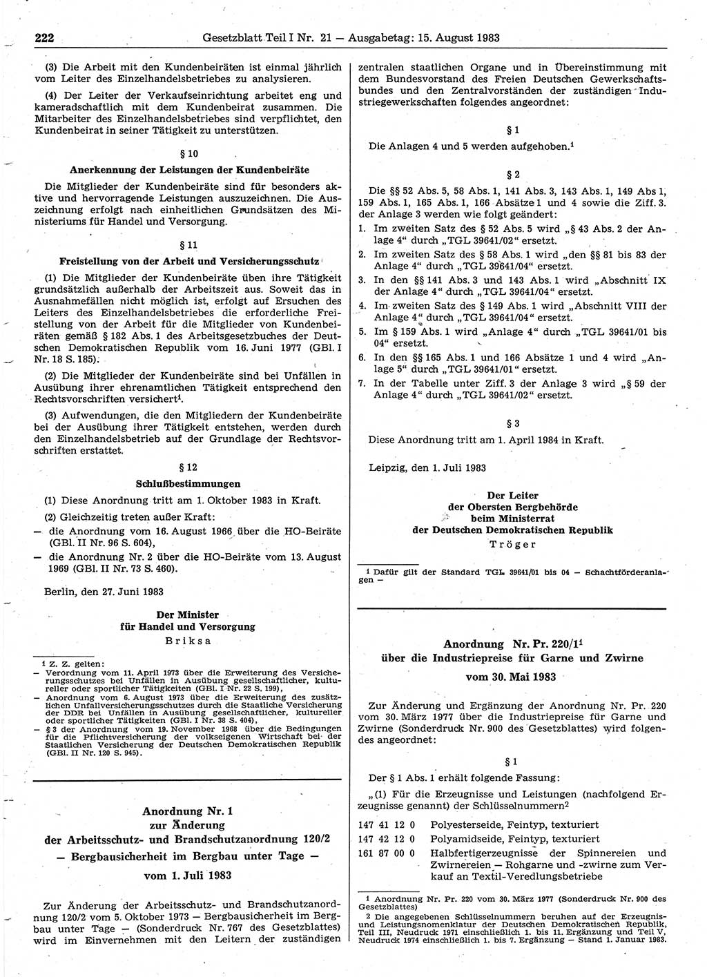 Gesetzblatt (GBl.) der Deutschen Demokratischen Republik (DDR) Teil Ⅰ 1983, Seite 222 (GBl. DDR Ⅰ 1983, S. 222)