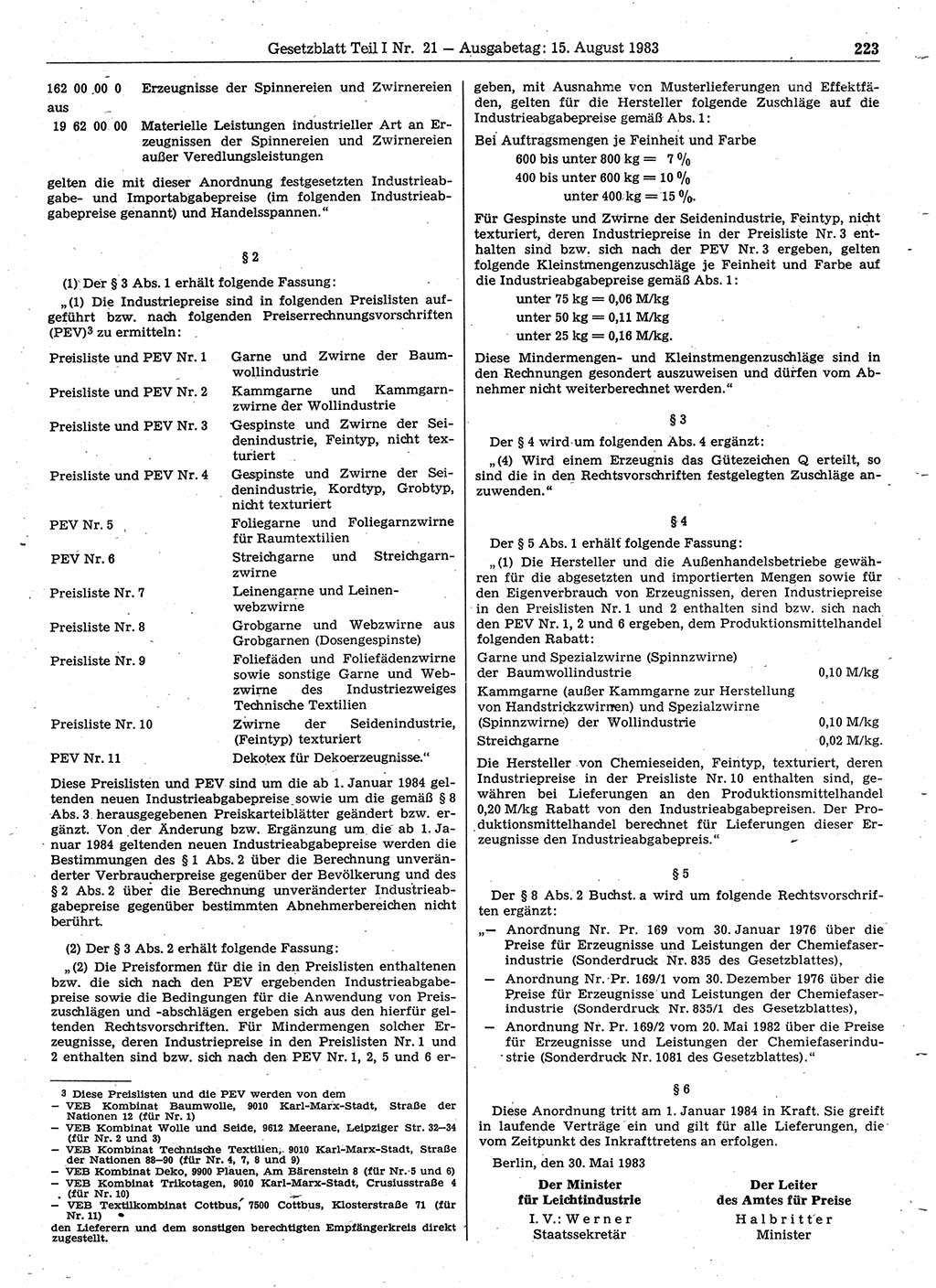 Gesetzblatt (GBl.) der Deutschen Demokratischen Republik (DDR) Teil Ⅰ 1983, Seite 223 (GBl. DDR Ⅰ 1983, S. 223)
