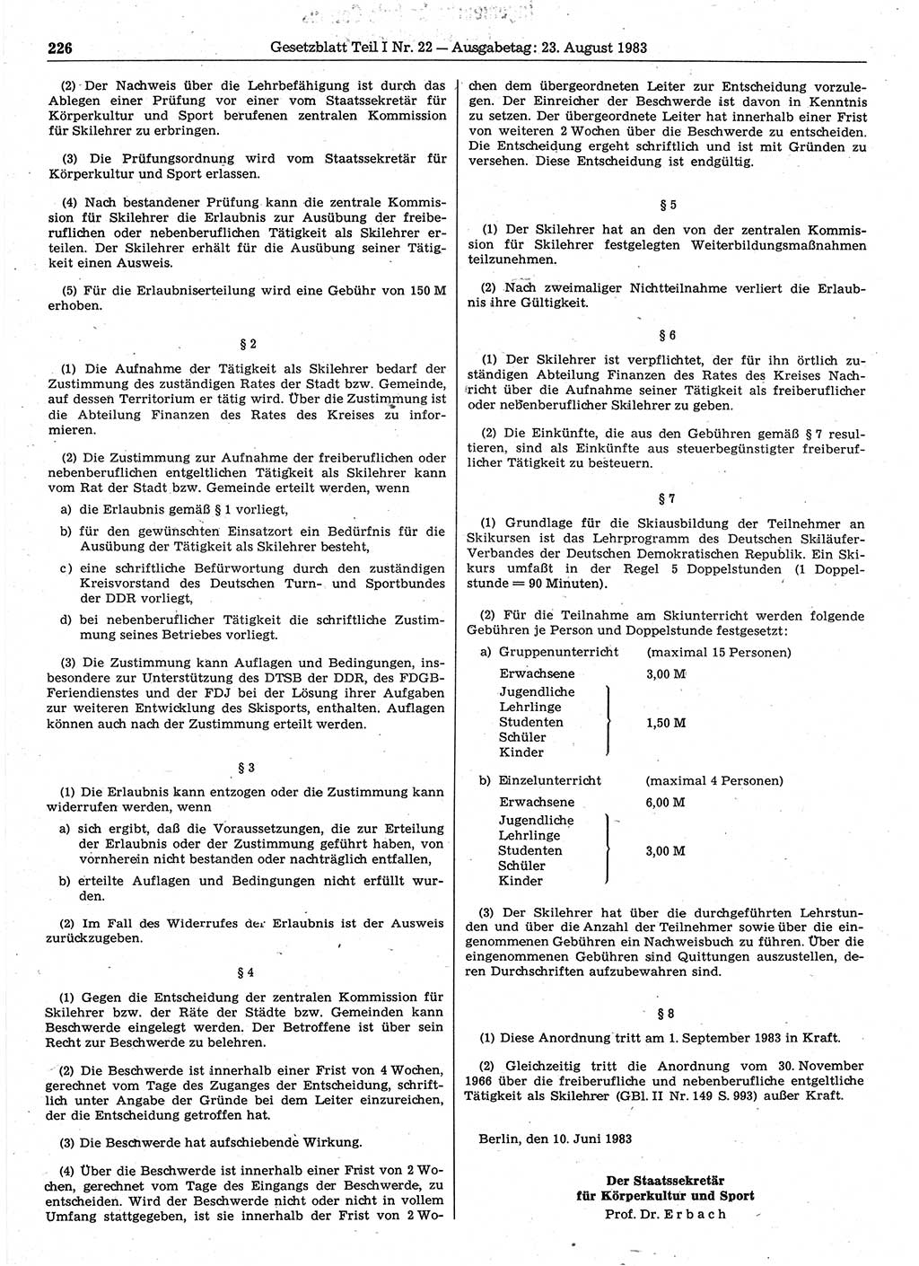 Gesetzblatt (GBl.) der Deutschen Demokratischen Republik (DDR) Teil Ⅰ 1983, Seite 226 (GBl. DDR Ⅰ 1983, S. 226)