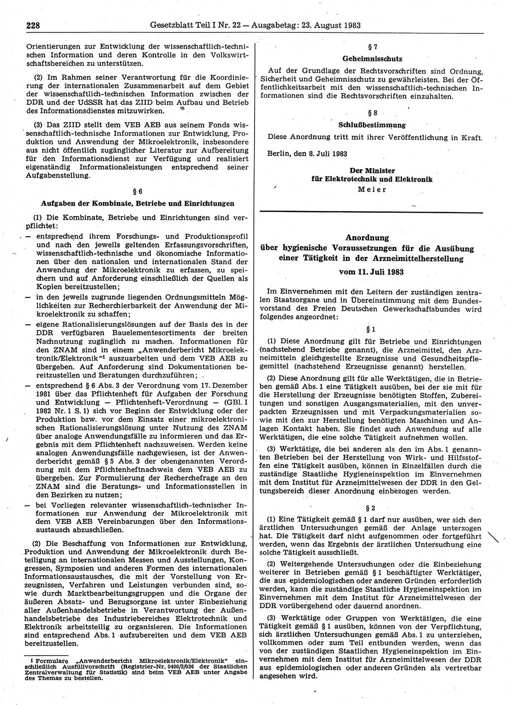 Gesetzblatt (GBl.) der Deutschen Demokratischen Republik (DDR) Teil Ⅰ 1983, Seite 228 (GBl. DDR Ⅰ 1983, S. 228)