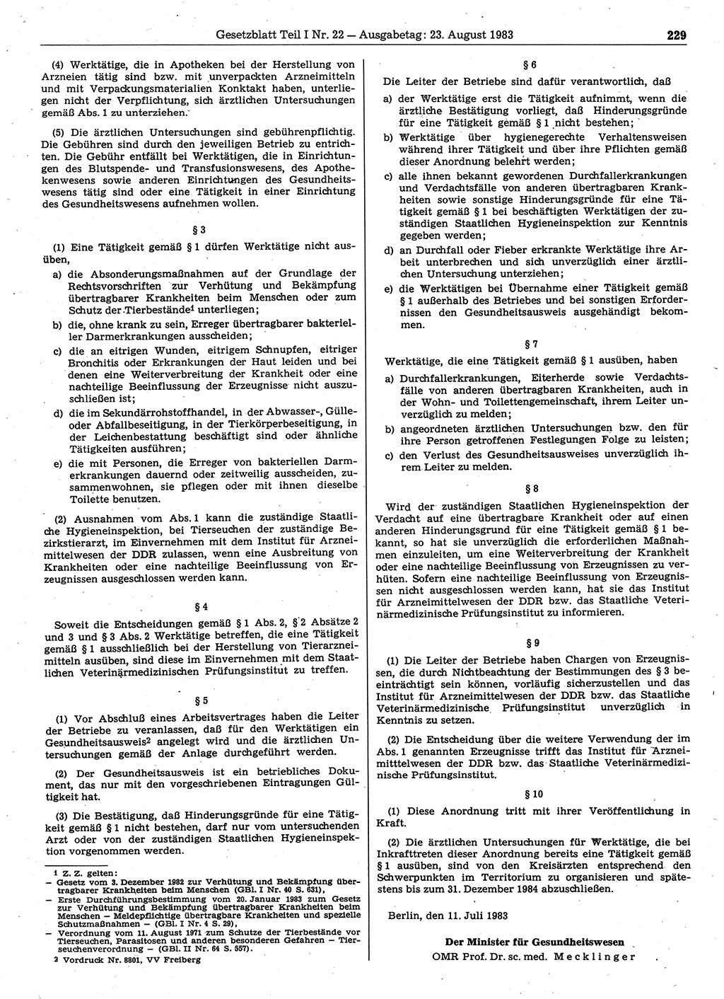 Gesetzblatt (GBl.) der Deutschen Demokratischen Republik (DDR) Teil Ⅰ 1983, Seite 229 (GBl. DDR Ⅰ 1983, S. 229)