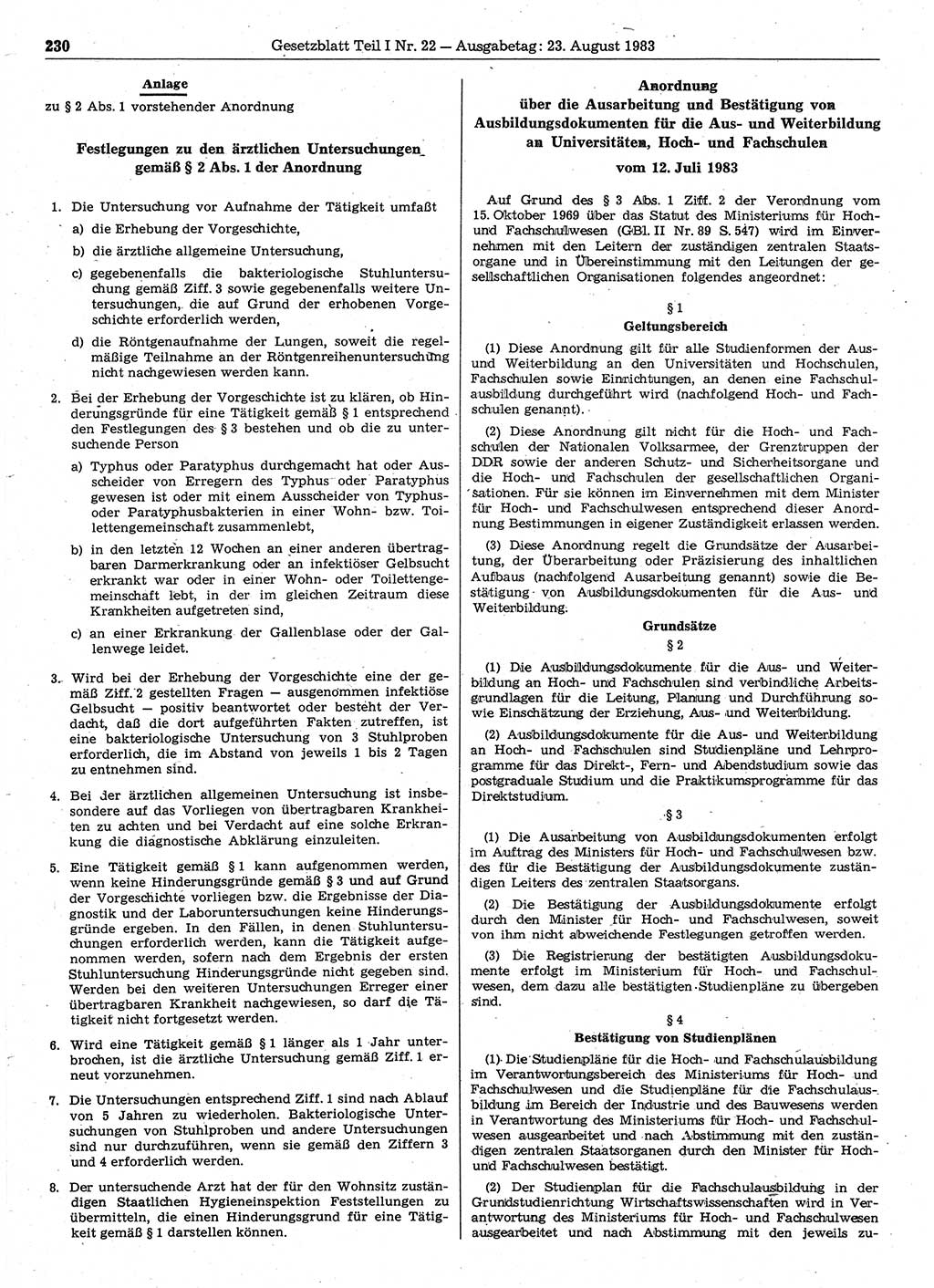Gesetzblatt (GBl.) der Deutschen Demokratischen Republik (DDR) Teil Ⅰ 1983, Seite 230 (GBl. DDR Ⅰ 1983, S. 230)