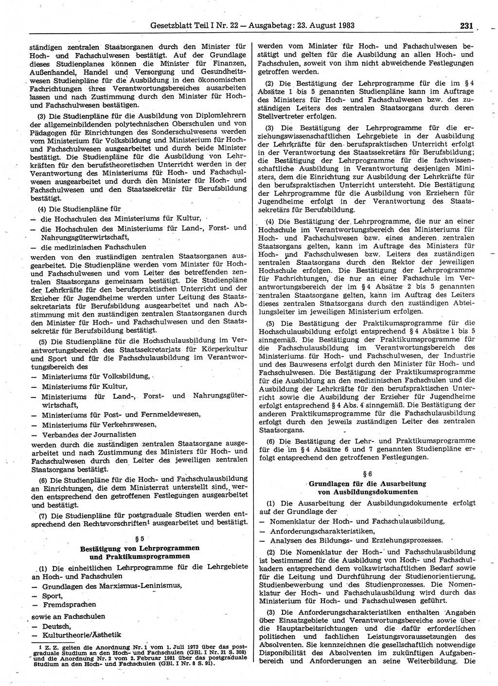 Gesetzblatt (GBl.) der Deutschen Demokratischen Republik (DDR) Teil Ⅰ 1983, Seite 231 (GBl. DDR Ⅰ 1983, S. 231)