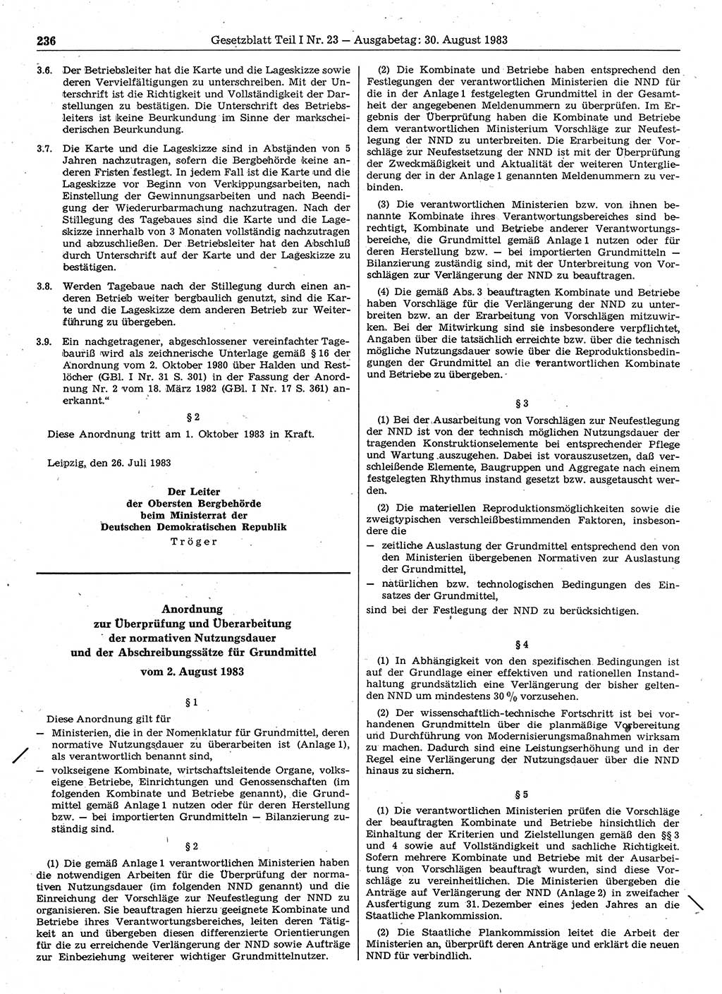 Gesetzblatt (GBl.) der Deutschen Demokratischen Republik (DDR) Teil Ⅰ 1983, Seite 236 (GBl. DDR Ⅰ 1983, S. 236)