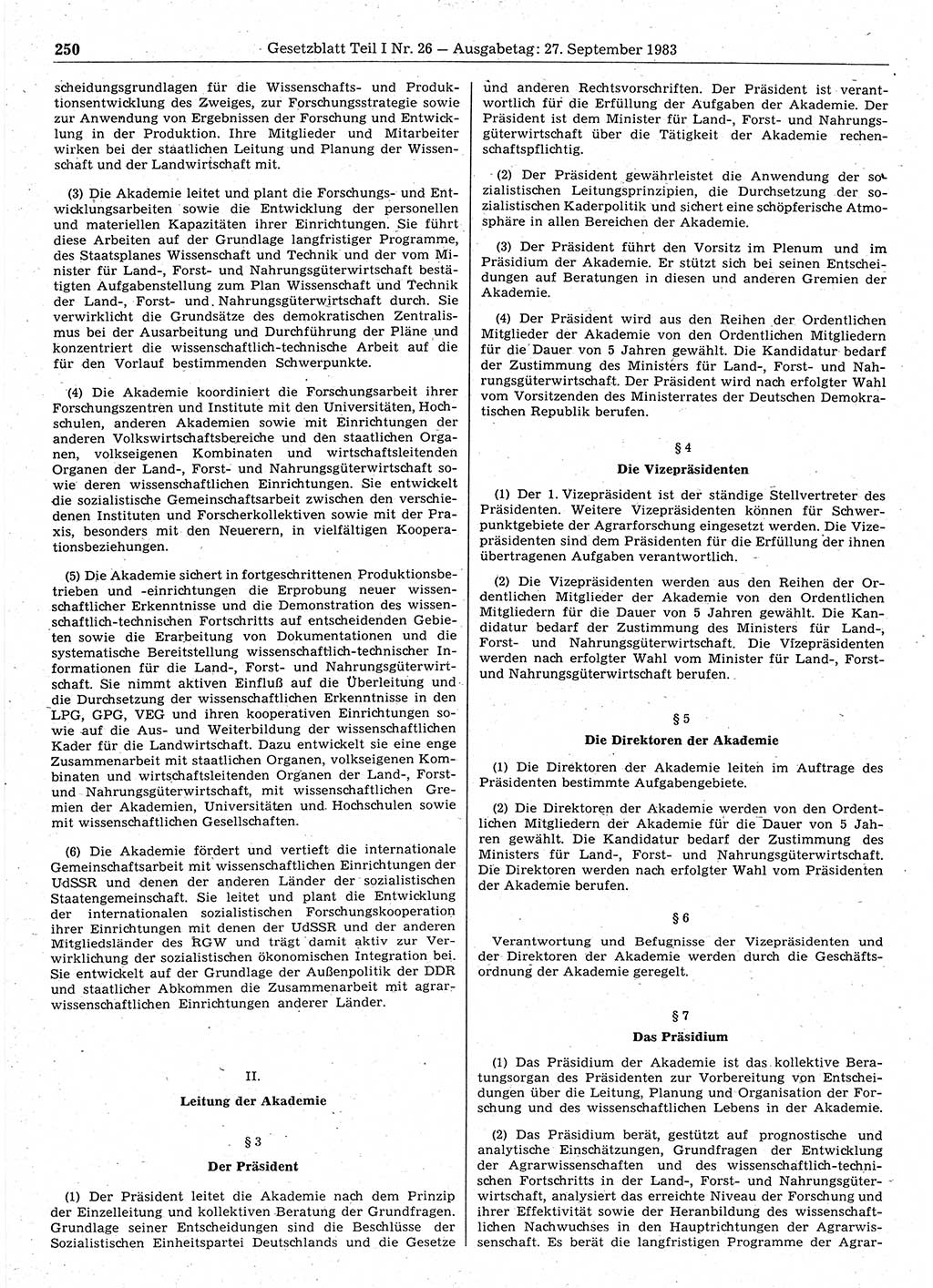 Gesetzblatt (GBl.) der Deutschen Demokratischen Republik (DDR) Teil Ⅰ 1983, Seite 250 (GBl. DDR Ⅰ 1983, S. 250)