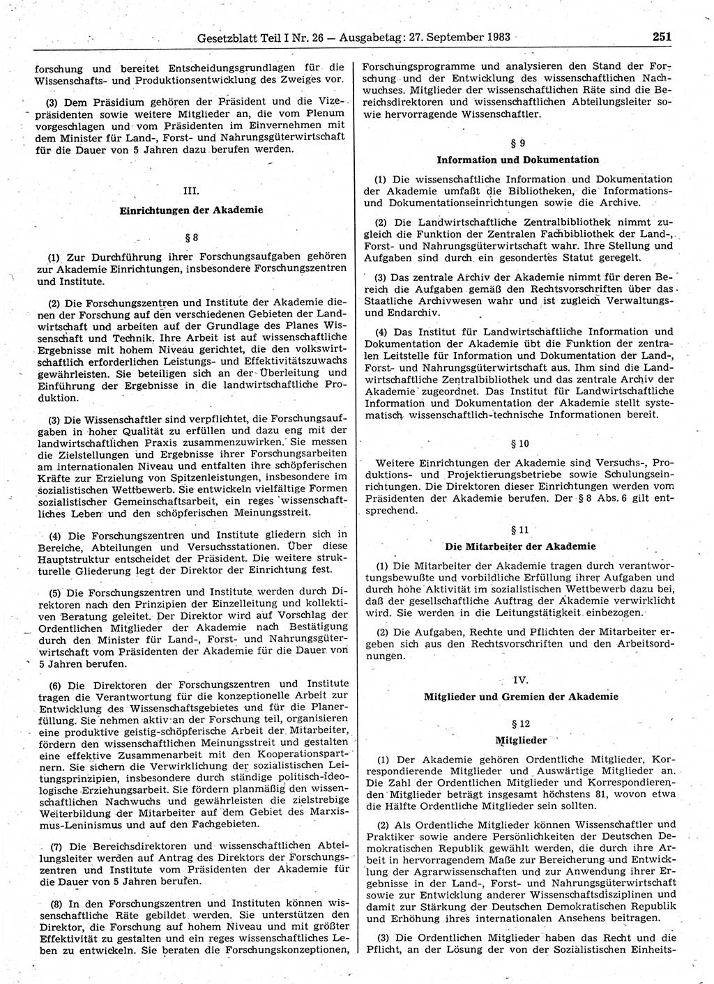 Gesetzblatt (GBl.) der Deutschen Demokratischen Republik (DDR) Teil Ⅰ 1983, Seite 251 (GBl. DDR Ⅰ 1983, S. 251)