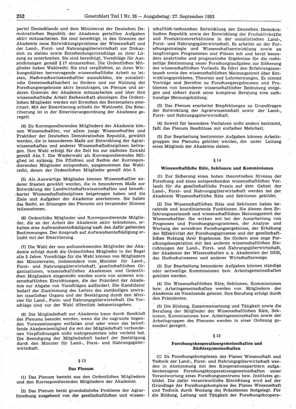 Gesetzblatt (GBl.) der Deutschen Demokratischen Republik (DDR) Teil Ⅰ 1983, Seite 252 (GBl. DDR Ⅰ 1983, S. 252)