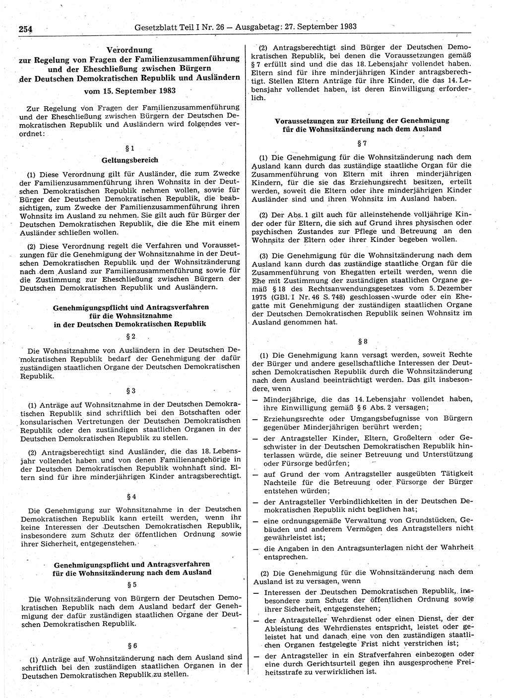 Gesetzblatt (GBl.) der Deutschen Demokratischen Republik (DDR) Teil Ⅰ 1983, Seite 254 (GBl. DDR Ⅰ 1983, S. 254)