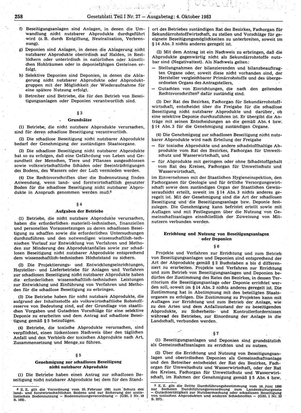Gesetzblatt (GBl.) der Deutschen Demokratischen Republik (DDR) Teil Ⅰ 1983, Seite 258 (GBl. DDR Ⅰ 1983, S. 258)