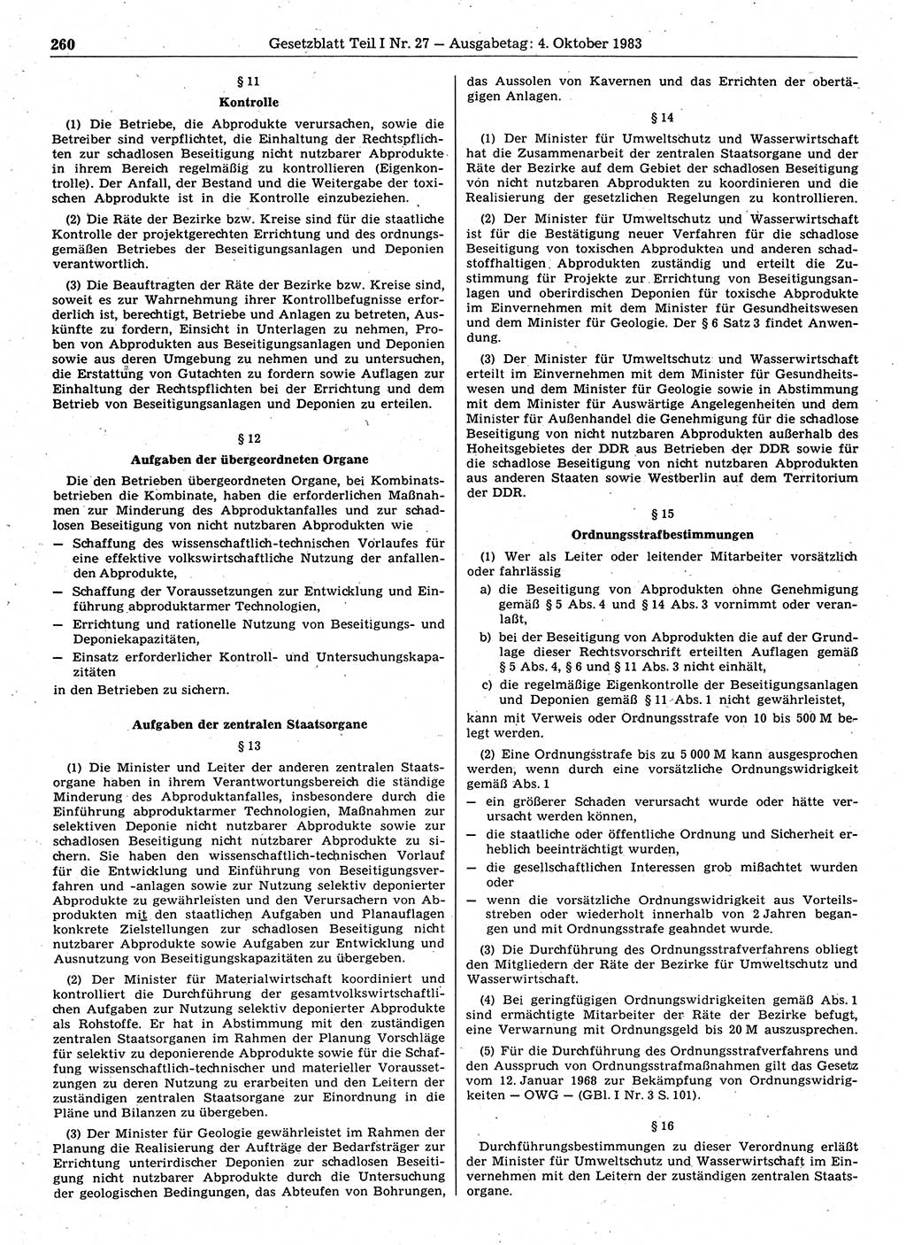 Gesetzblatt (GBl.) der Deutschen Demokratischen Republik (DDR) Teil Ⅰ 1983, Seite 260 (GBl. DDR Ⅰ 1983, S. 260)