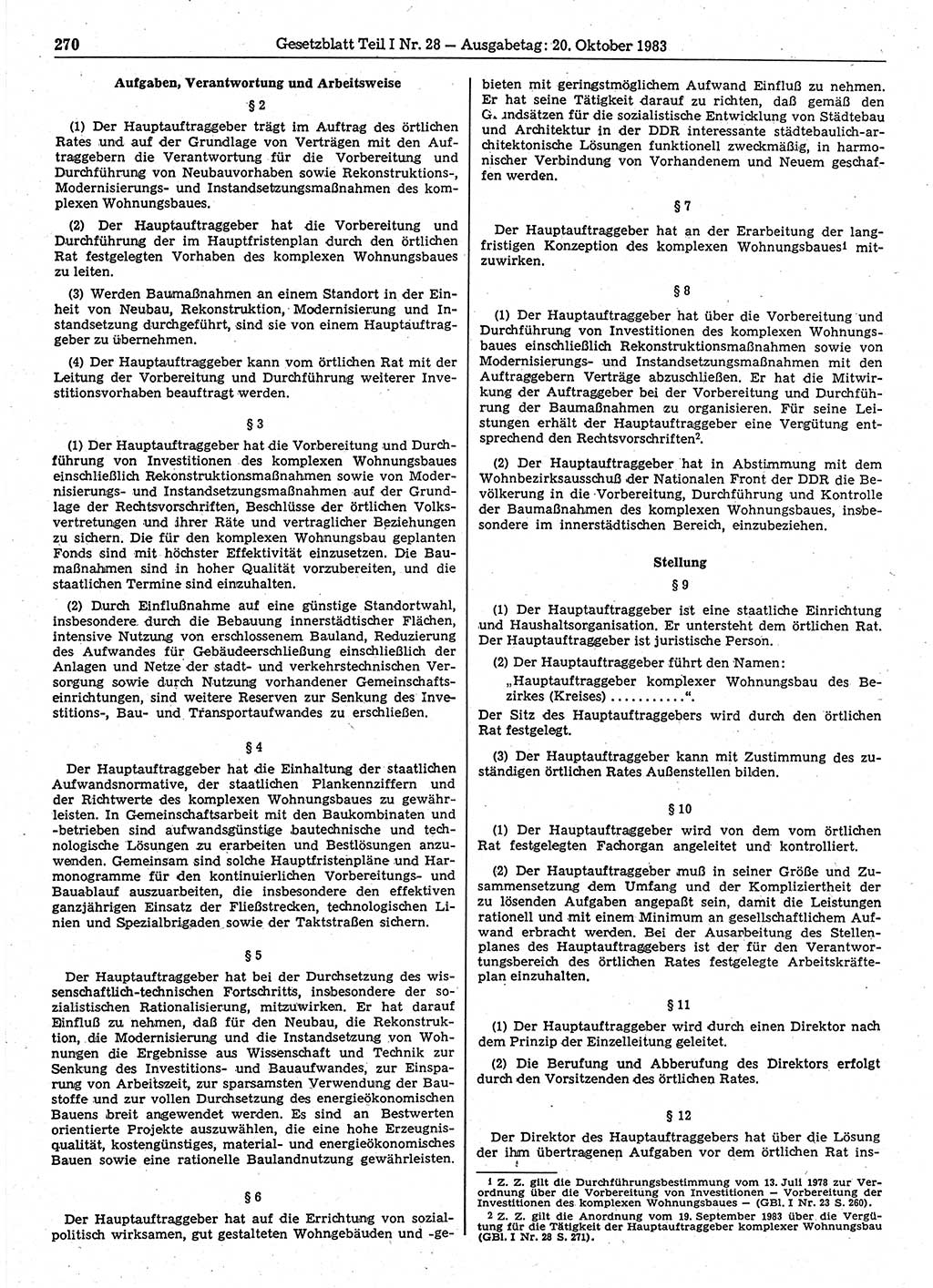 Gesetzblatt (GBl.) der Deutschen Demokratischen Republik (DDR) Teil Ⅰ 1983, Seite 270 (GBl. DDR Ⅰ 1983, S. 270)