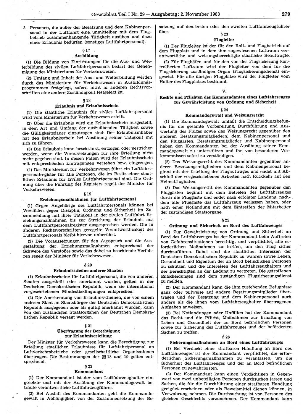 Gesetzblatt (GBl.) der Deutschen Demokratischen Republik (DDR) Teil Ⅰ 1983, Seite 279 (GBl. DDR Ⅰ 1983, S. 279)