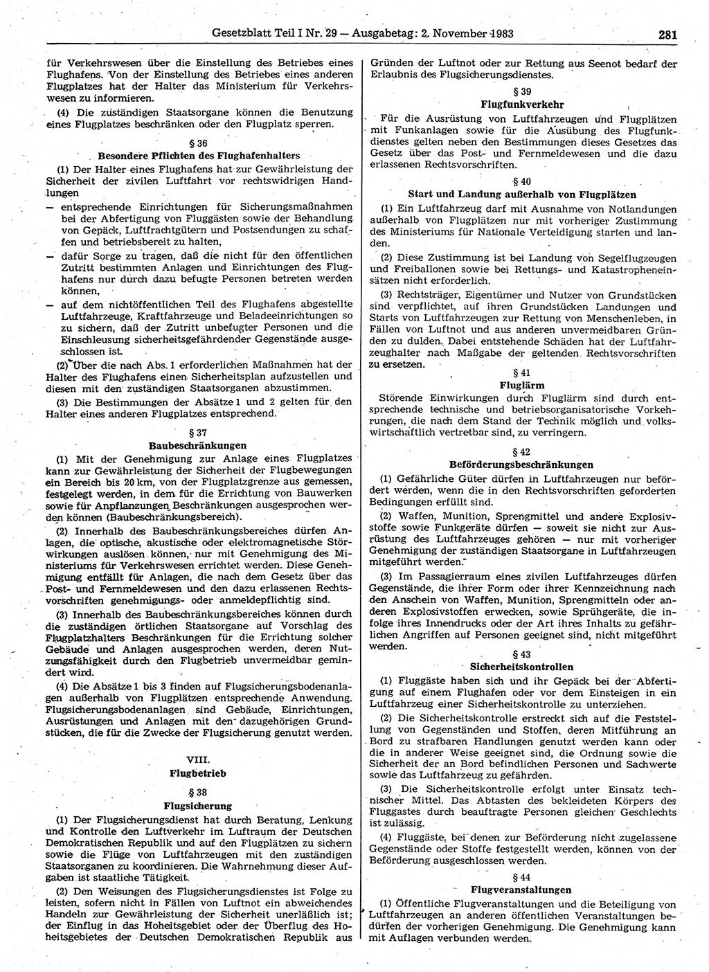 Gesetzblatt (GBl.) der Deutschen Demokratischen Republik (DDR) Teil Ⅰ 1983, Seite 281 (GBl. DDR Ⅰ 1983, S. 281)