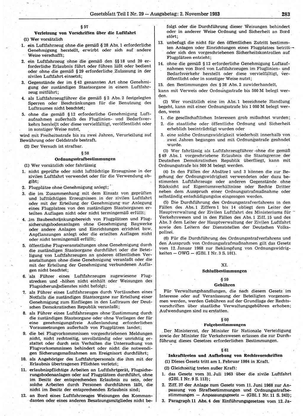 Gesetzblatt (GBl.) der Deutschen Demokratischen Republik (DDR) Teil Ⅰ 1983, Seite 283 (GBl. DDR Ⅰ 1983, S. 283)