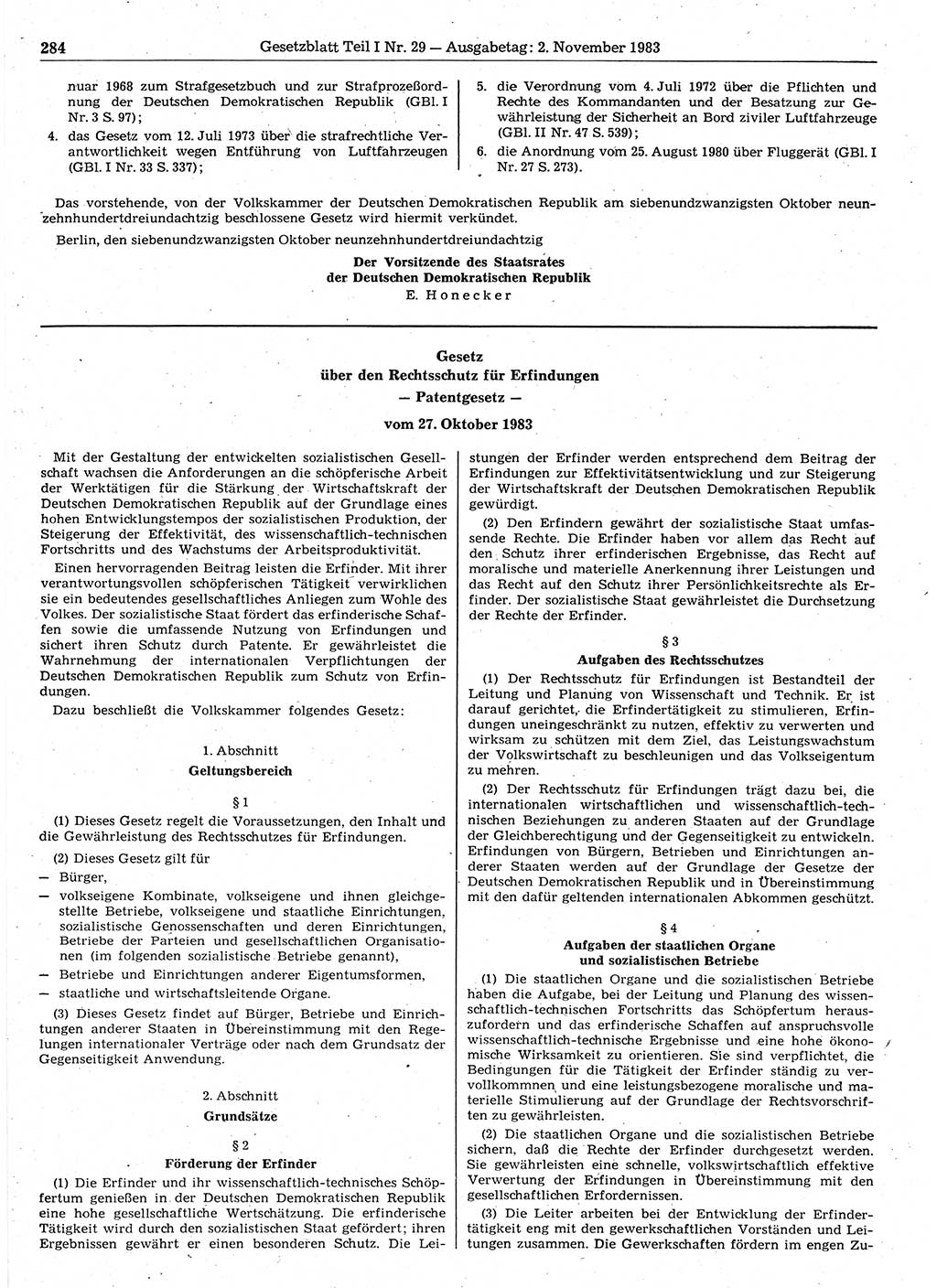 Gesetzblatt (GBl.) der Deutschen Demokratischen Republik (DDR) Teil Ⅰ 1983, Seite 284 (GBl. DDR Ⅰ 1983, S. 284)