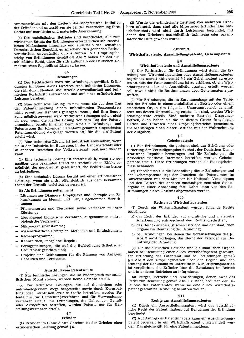 Gesetzblatt (GBl.) der Deutschen Demokratischen Republik (DDR) Teil Ⅰ 1983, Seite 285 (GBl. DDR Ⅰ 1983, S. 285)
