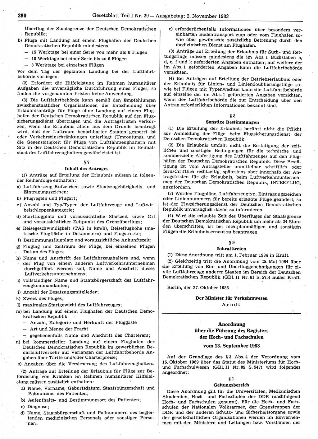 Gesetzblatt (GBl.) der Deutschen Demokratischen Republik (DDR) Teil Ⅰ 1983, Seite 290 (GBl. DDR Ⅰ 1983, S. 290)