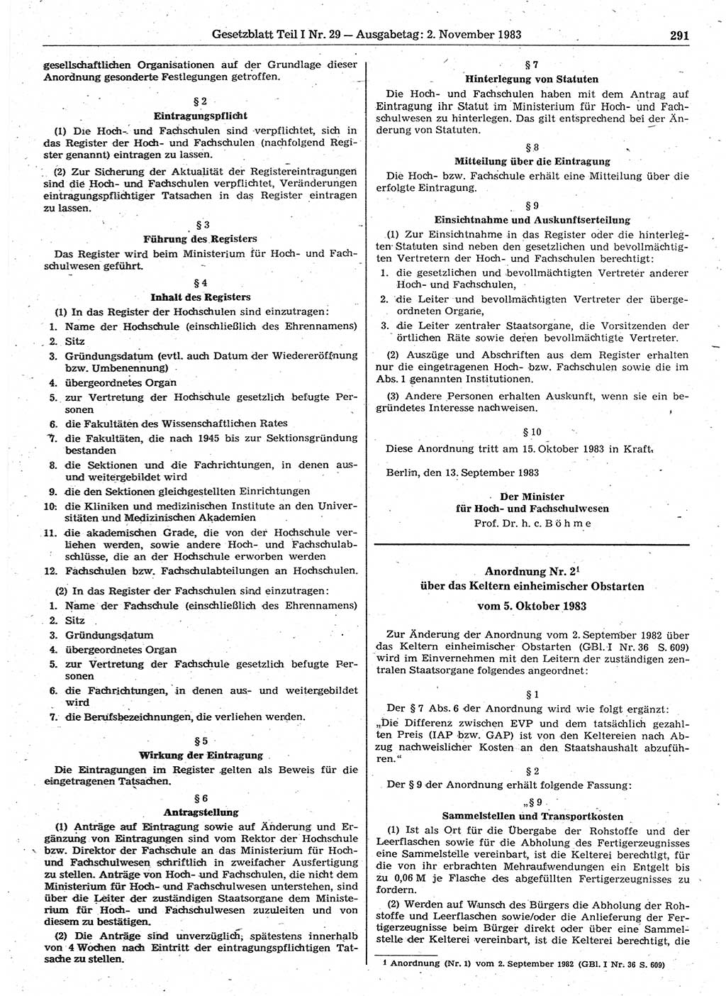 Gesetzblatt (GBl.) der Deutschen Demokratischen Republik (DDR) Teil Ⅰ 1983, Seite 291 (GBl. DDR Ⅰ 1983, S. 291)