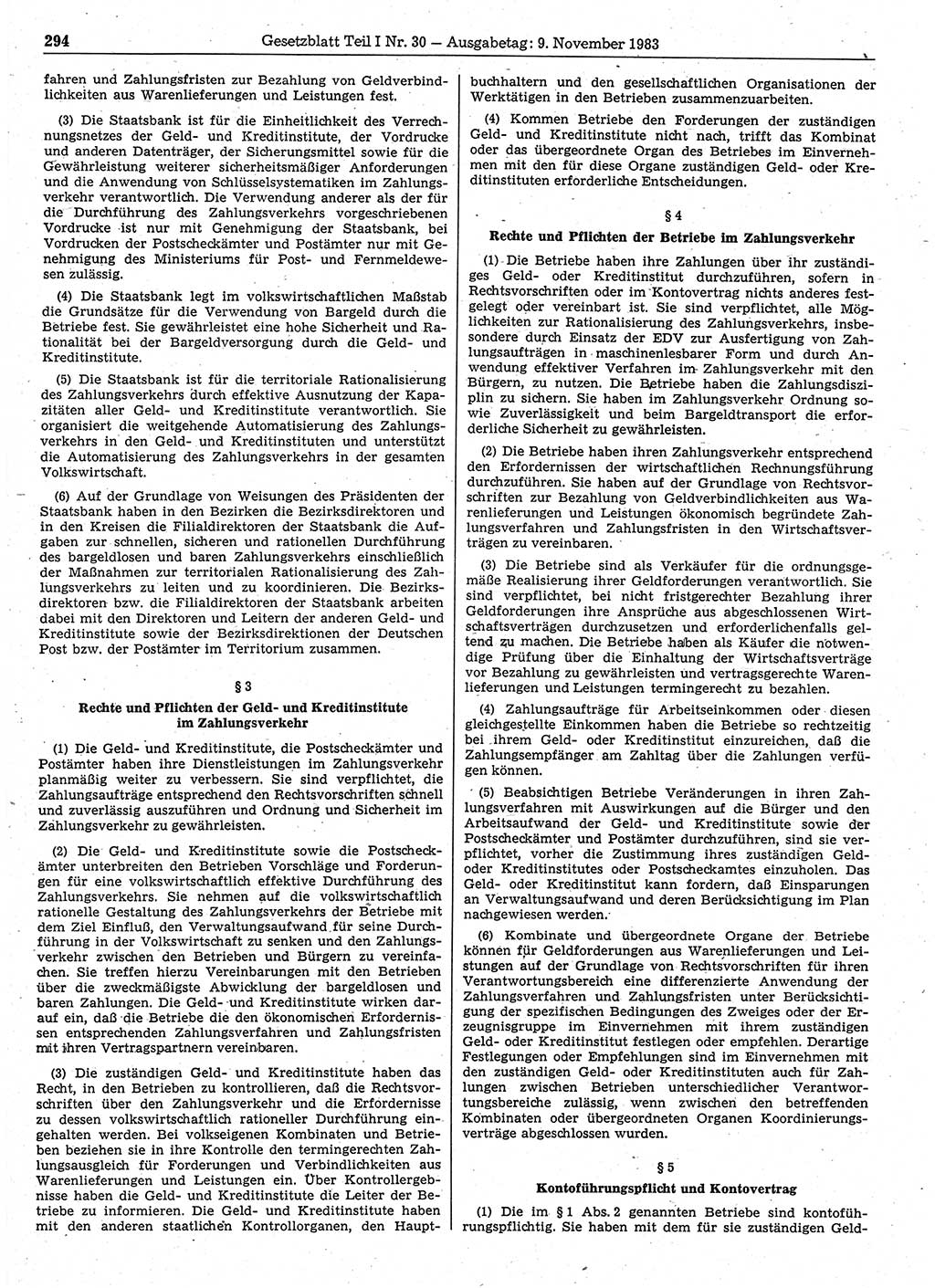 Gesetzblatt (GBl.) der Deutschen Demokratischen Republik (DDR) Teil Ⅰ 1983, Seite 294 (GBl. DDR Ⅰ 1983, S. 294)