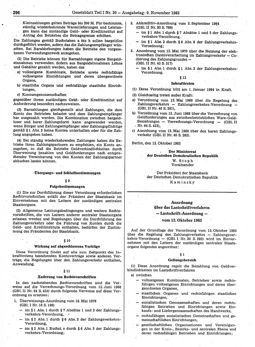 Gesetzblatt (GBl.) der Deutschen Demokratischen Republik (DDR) Teil Ⅰ 1983, Seite 296 (GBl. DDR Ⅰ 1983, S. 296)