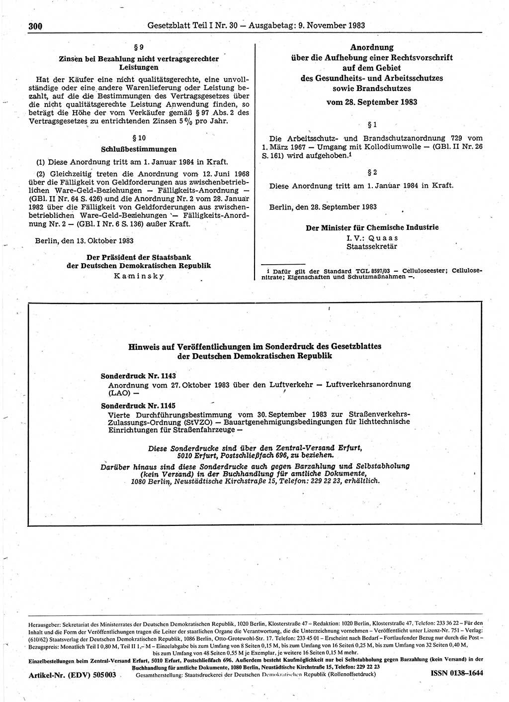Gesetzblatt (GBl.) der Deutschen Demokratischen Republik (DDR) Teil Ⅰ 1983, Seite 300 (GBl. DDR Ⅰ 1983, S. 300)