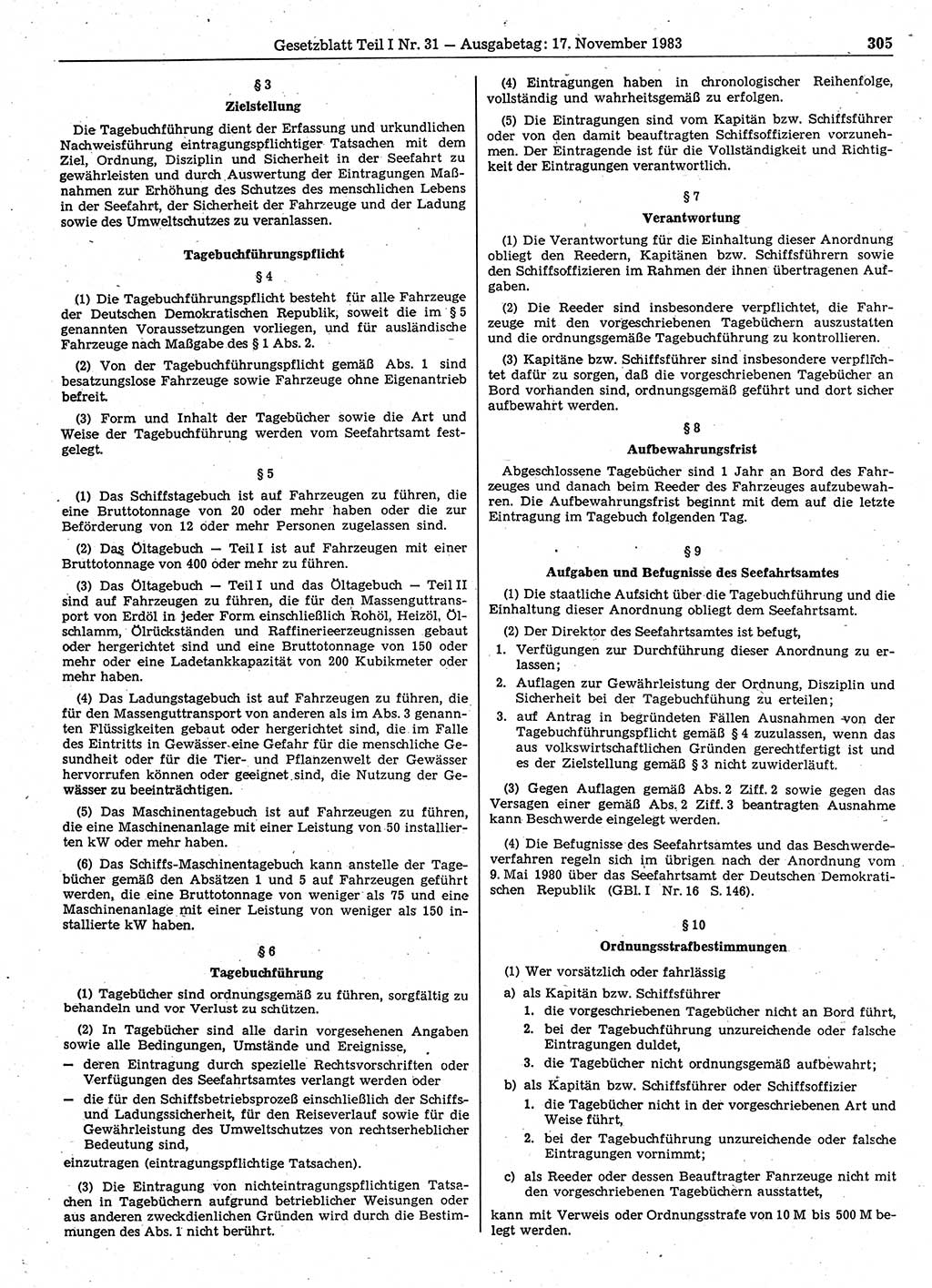 Gesetzblatt (GBl.) der Deutschen Demokratischen Republik (DDR) Teil Ⅰ 1983, Seite 305 (GBl. DDR Ⅰ 1983, S. 305)