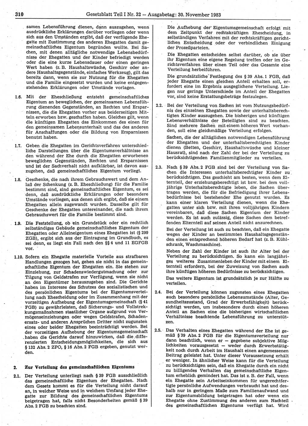 Gesetzblatt (GBl.) der Deutschen Demokratischen Republik (DDR) Teil Ⅰ 1983, Seite 310 (GBl. DDR Ⅰ 1983, S. 310)