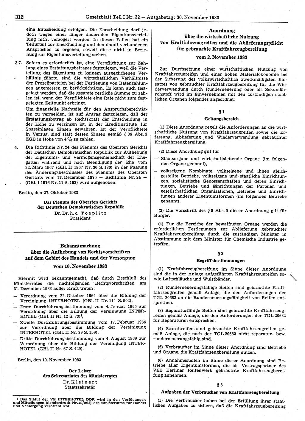 Gesetzblatt (GBl.) der Deutschen Demokratischen Republik (DDR) Teil Ⅰ 1983, Seite 312 (GBl. DDR Ⅰ 1983, S. 312)