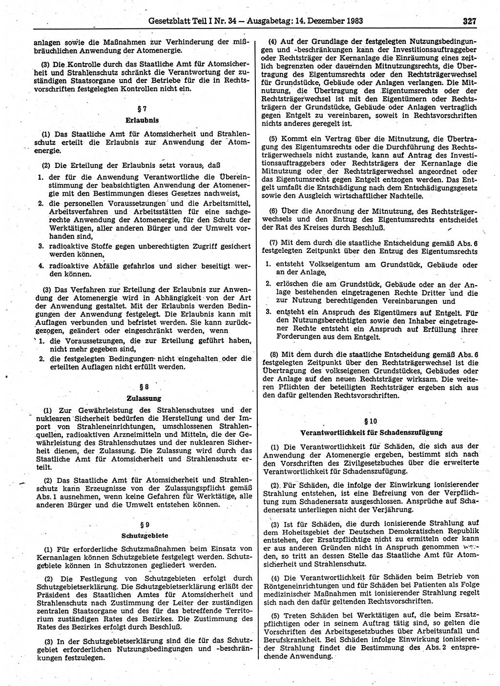 Gesetzblatt (GBl.) der Deutschen Demokratischen Republik (DDR) Teil Ⅰ 1983, Seite 327 (GBl. DDR Ⅰ 1983, S. 327)