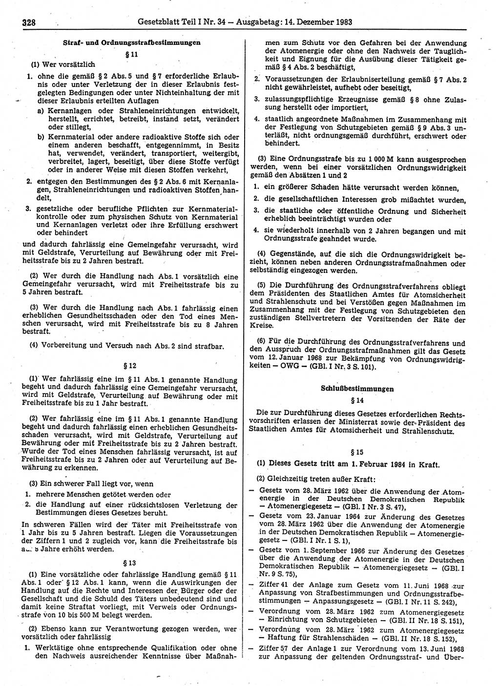 Gesetzblatt (GBl.) der Deutschen Demokratischen Republik (DDR) Teil Ⅰ 1983, Seite 328 (GBl. DDR Ⅰ 1983, S. 328)