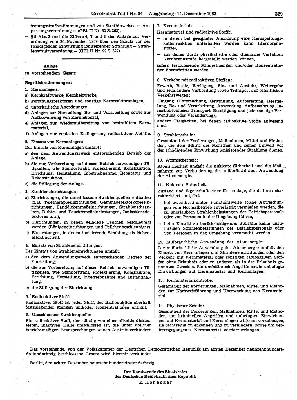 Gesetzblatt (GBl.) der Deutschen Demokratischen Republik (DDR) Teil Ⅰ 1983, Seite 329 (GBl. DDR Ⅰ 1983, S. 329)
