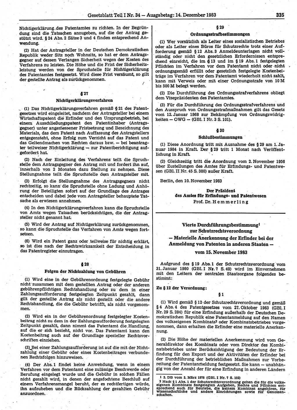 Gesetzblatt (GBl.) der Deutschen Demokratischen Republik (DDR) Teil Ⅰ 1983, Seite 335 (GBl. DDR Ⅰ 1983, S. 335)