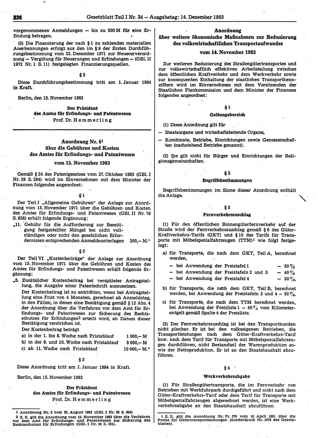 Gesetzblatt (GBl.) der Deutschen Demokratischen Republik (DDR) Teil Ⅰ 1983, Seite 336 (GBl. DDR Ⅰ 1983, S. 336)