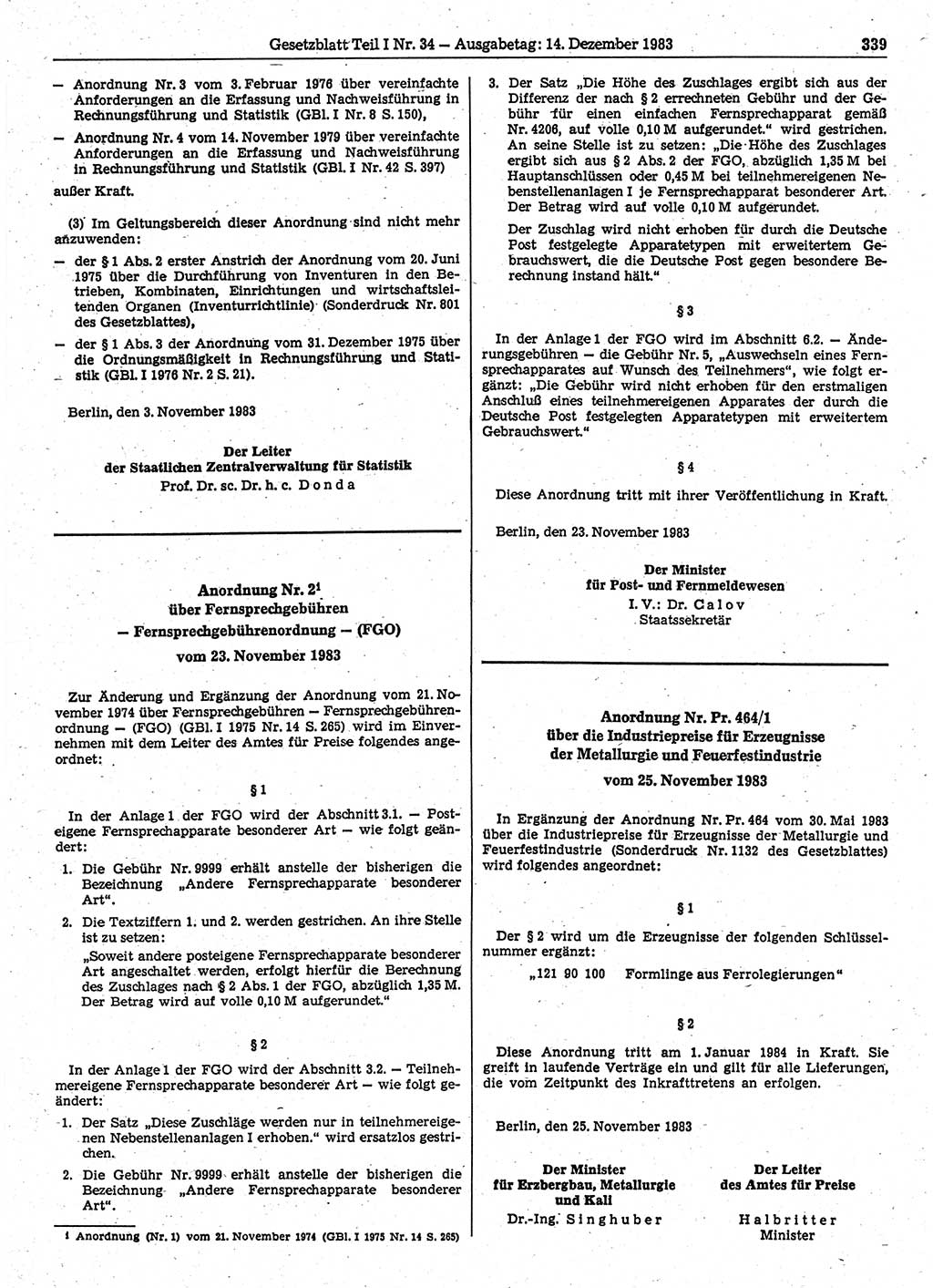 Gesetzblatt (GBl.) der Deutschen Demokratischen Republik (DDR) Teil Ⅰ 1983, Seite 339 (GBl. DDR Ⅰ 1983, S. 339)