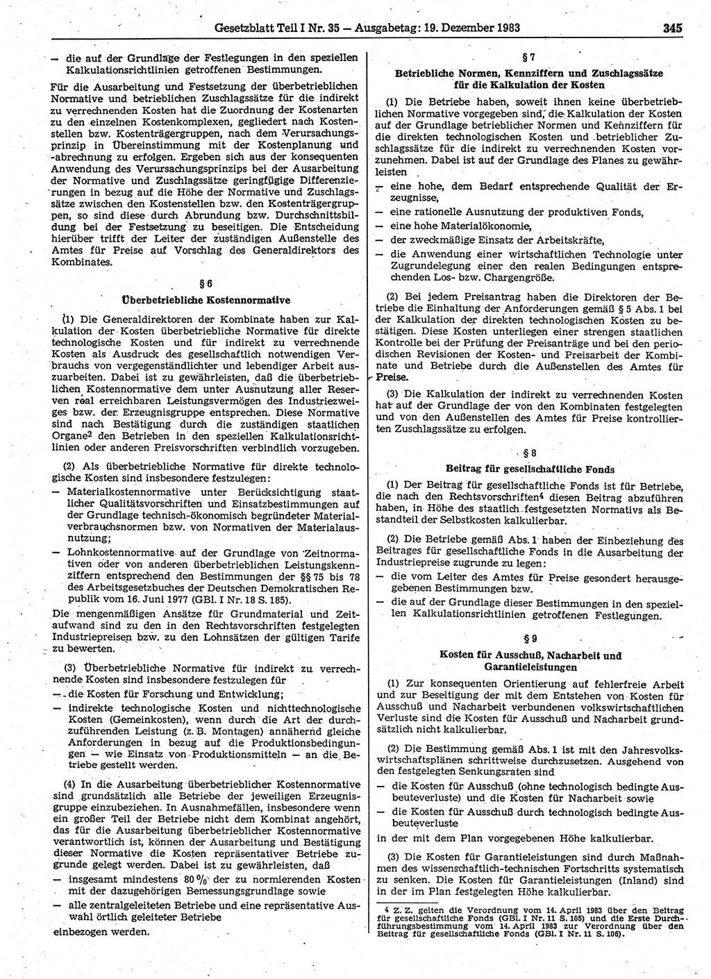 Gesetzblatt (GBl.) der Deutschen Demokratischen Republik (DDR) Teil Ⅰ 1983, Seite 345 (GBl. DDR Ⅰ 1983, S. 345)