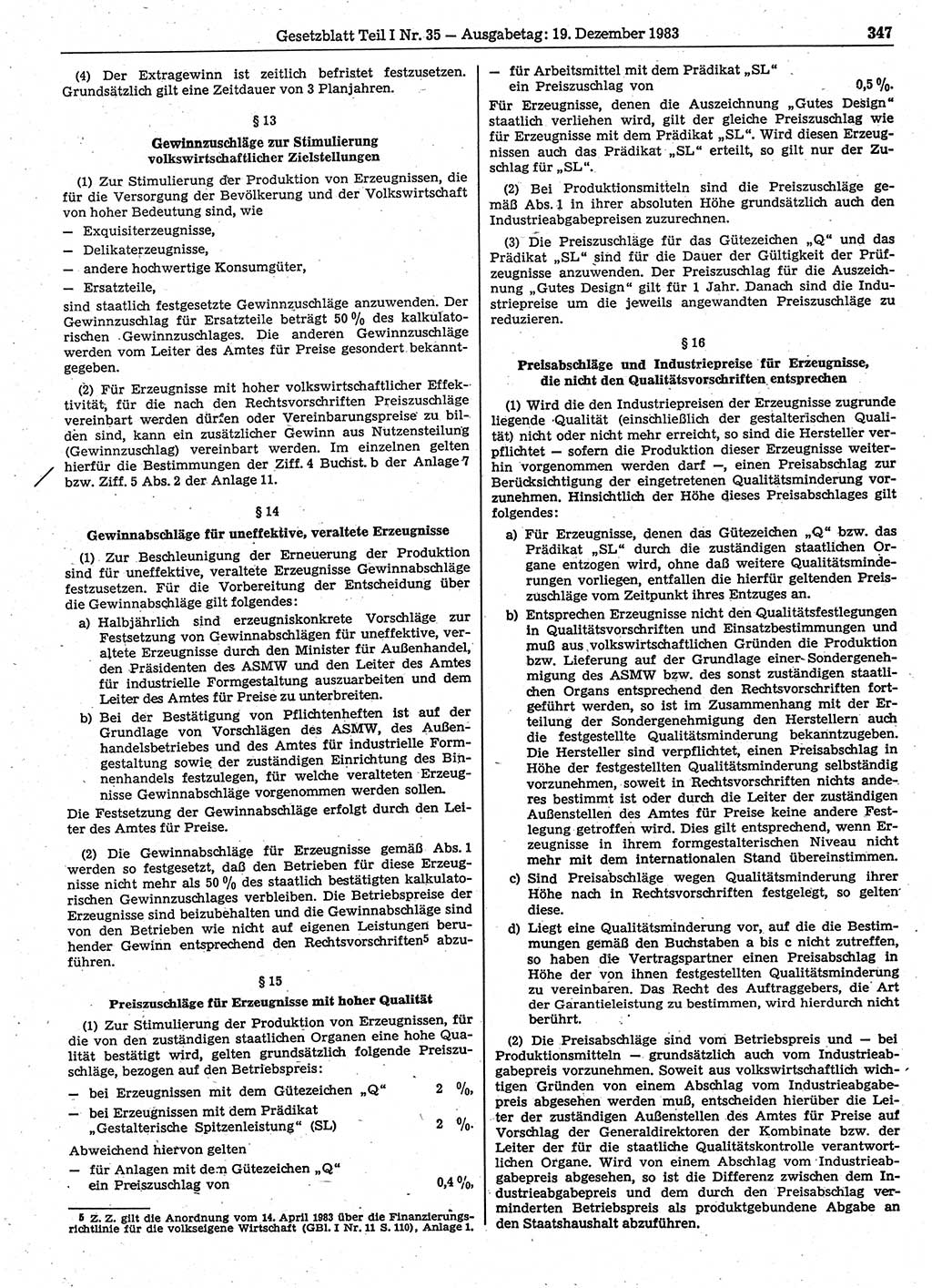 Gesetzblatt (GBl.) der Deutschen Demokratischen Republik (DDR) Teil Ⅰ 1983, Seite 347 (GBl. DDR Ⅰ 1983, S. 347)