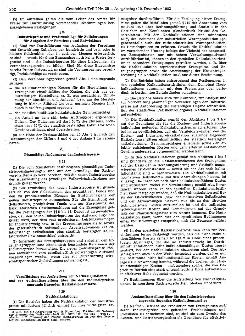 Gesetzblatt (GBl.) der Deutschen Demokratischen Republik (DDR) Teil Ⅰ 1983, Seite 352 (GBl. DDR Ⅰ 1983, S. 352)