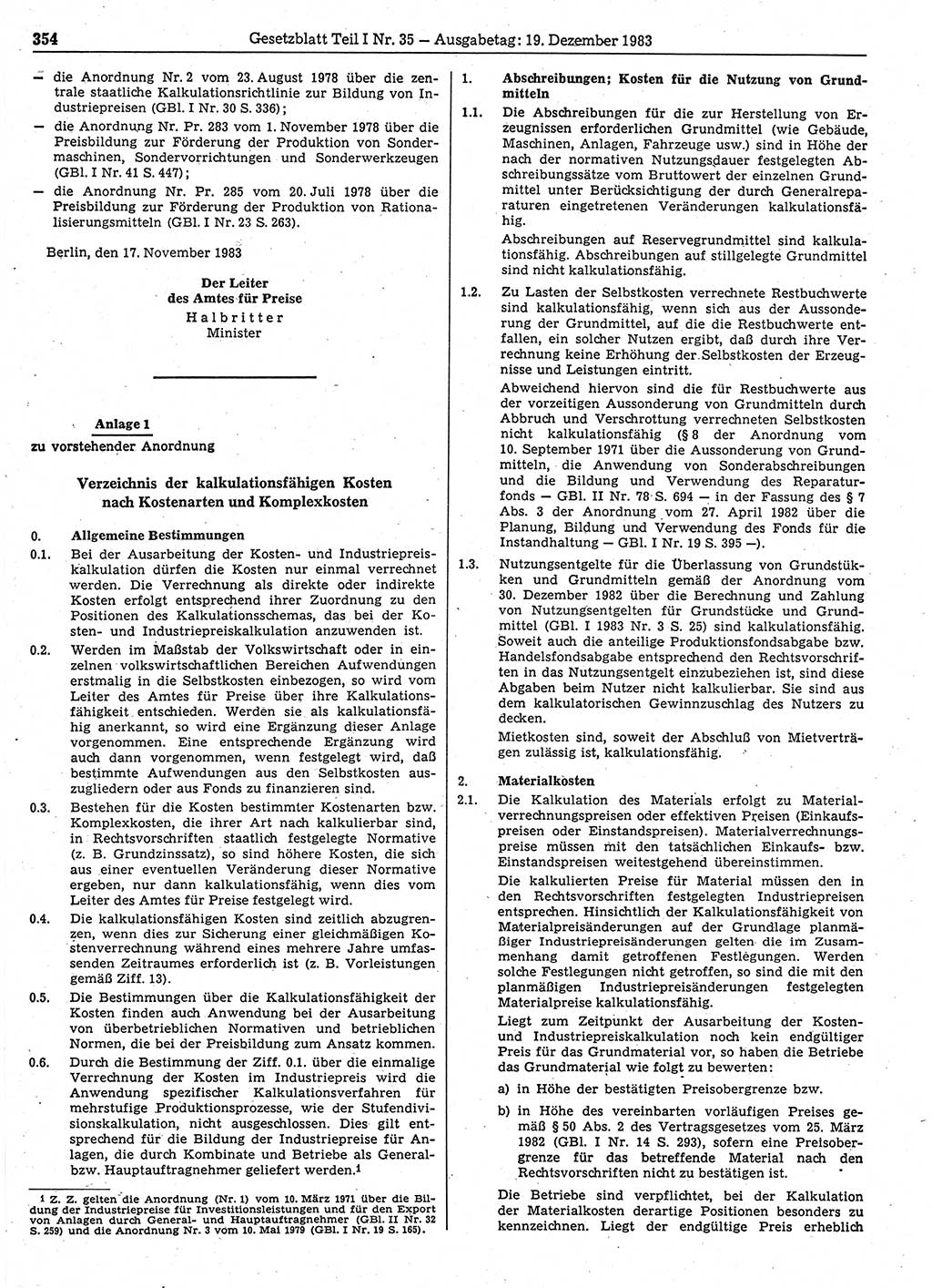 Gesetzblatt (GBl.) der Deutschen Demokratischen Republik (DDR) Teil Ⅰ 1983, Seite 354 (GBl. DDR Ⅰ 1983, S. 354)