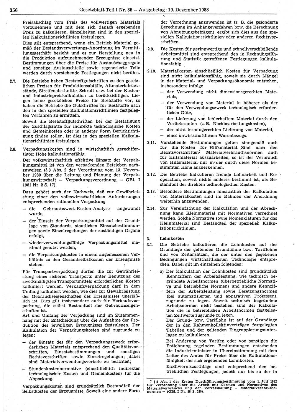 Gesetzblatt (GBl.) der Deutschen Demokratischen Republik (DDR) Teil Ⅰ 1983, Seite 356 (GBl. DDR Ⅰ 1983, S. 356)