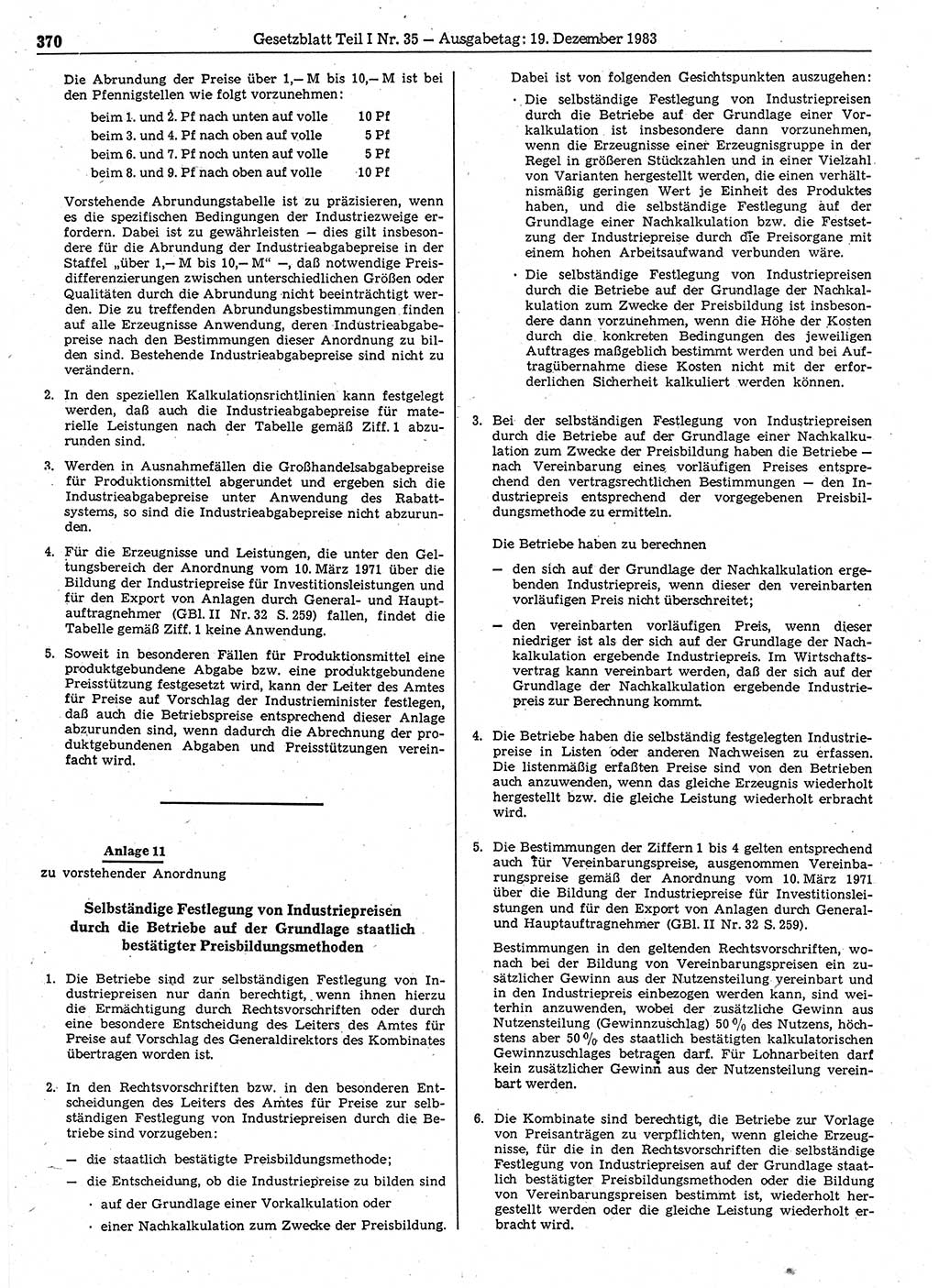 Gesetzblatt (GBl.) der Deutschen Demokratischen Republik (DDR) Teil Ⅰ 1983, Seite 370 (GBl. DDR Ⅰ 1983, S. 370)