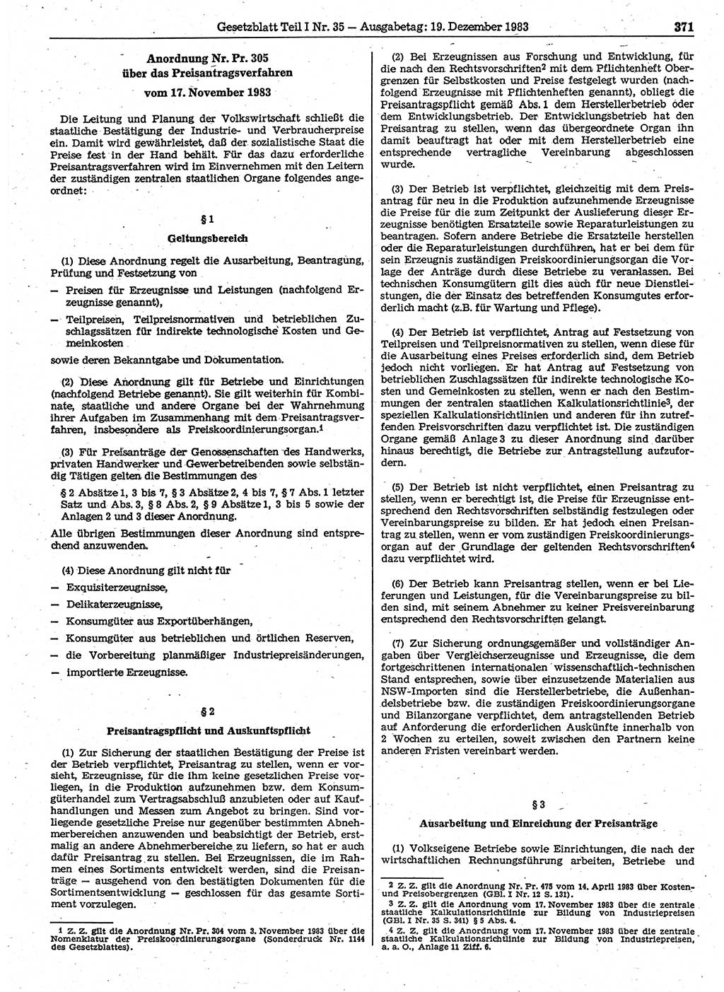 Gesetzblatt (GBl.) der Deutschen Demokratischen Republik (DDR) Teil Ⅰ 1983, Seite 371 (GBl. DDR Ⅰ 1983, S. 371)