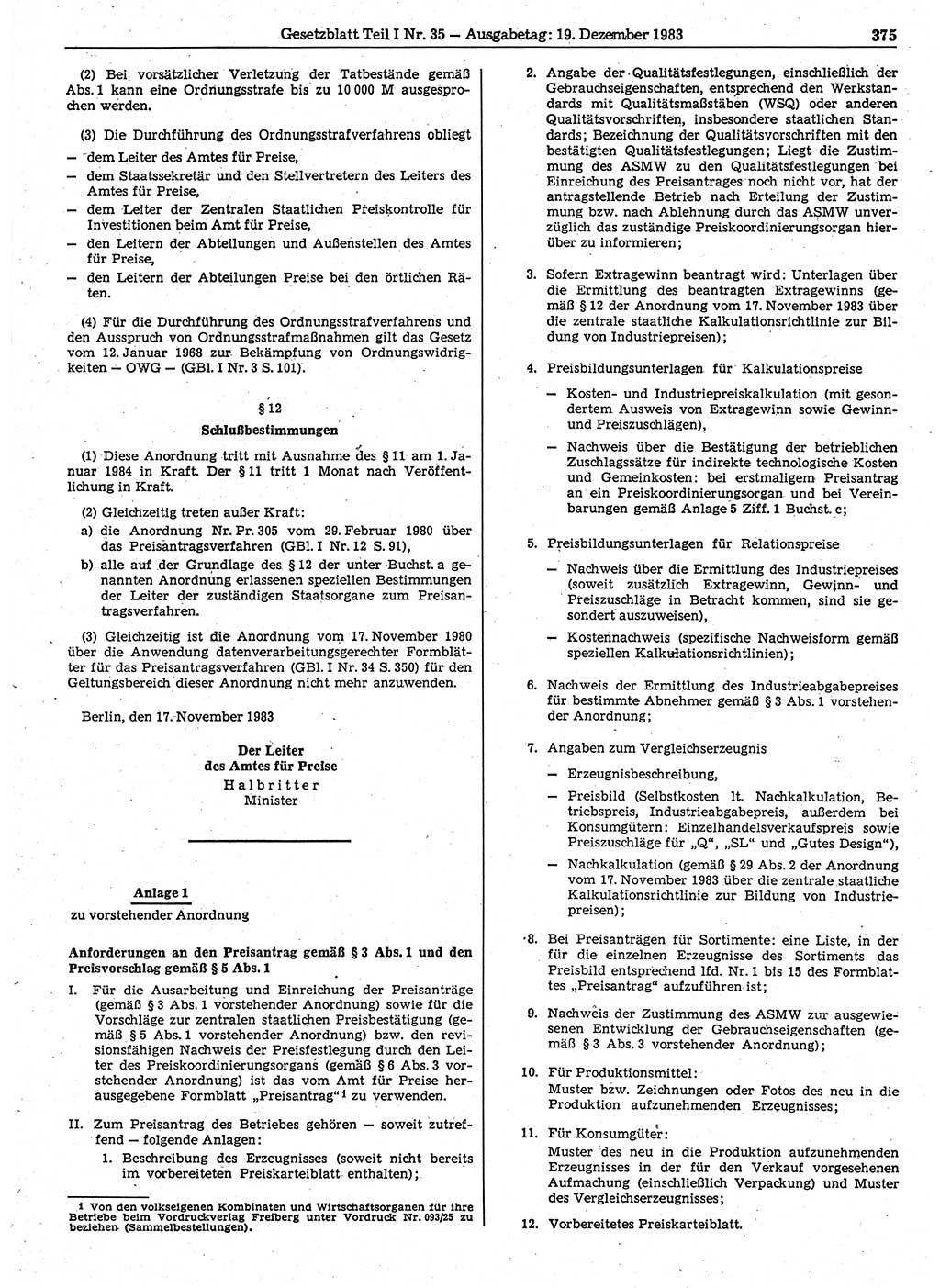 Gesetzblatt (GBl.) der Deutschen Demokratischen Republik (DDR) Teil Ⅰ 1983, Seite 375 (GBl. DDR Ⅰ 1983, S. 375)