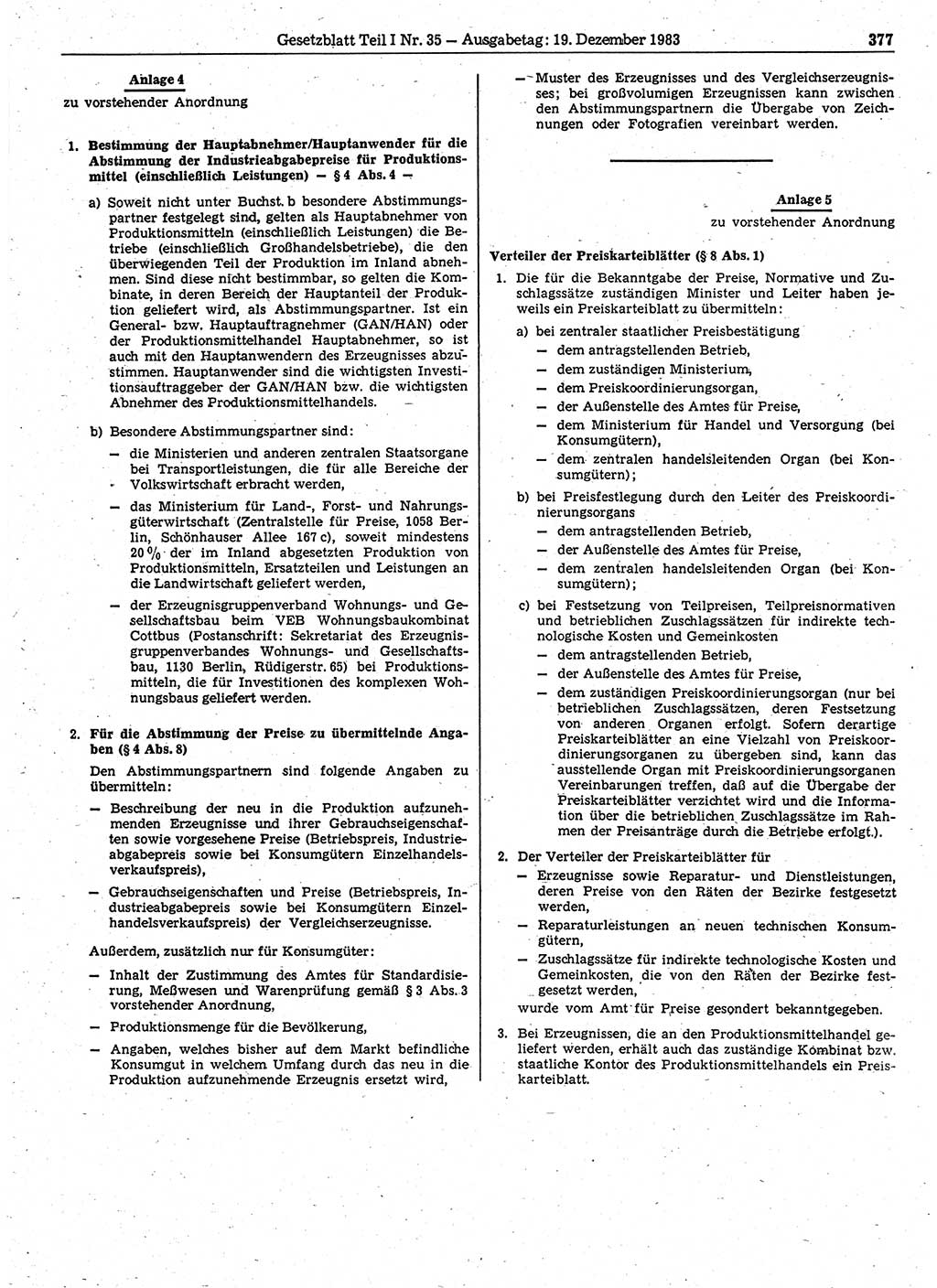 Gesetzblatt (GBl.) der Deutschen Demokratischen Republik (DDR) Teil Ⅰ 1983, Seite 377 (GBl. DDR Ⅰ 1983, S. 377)