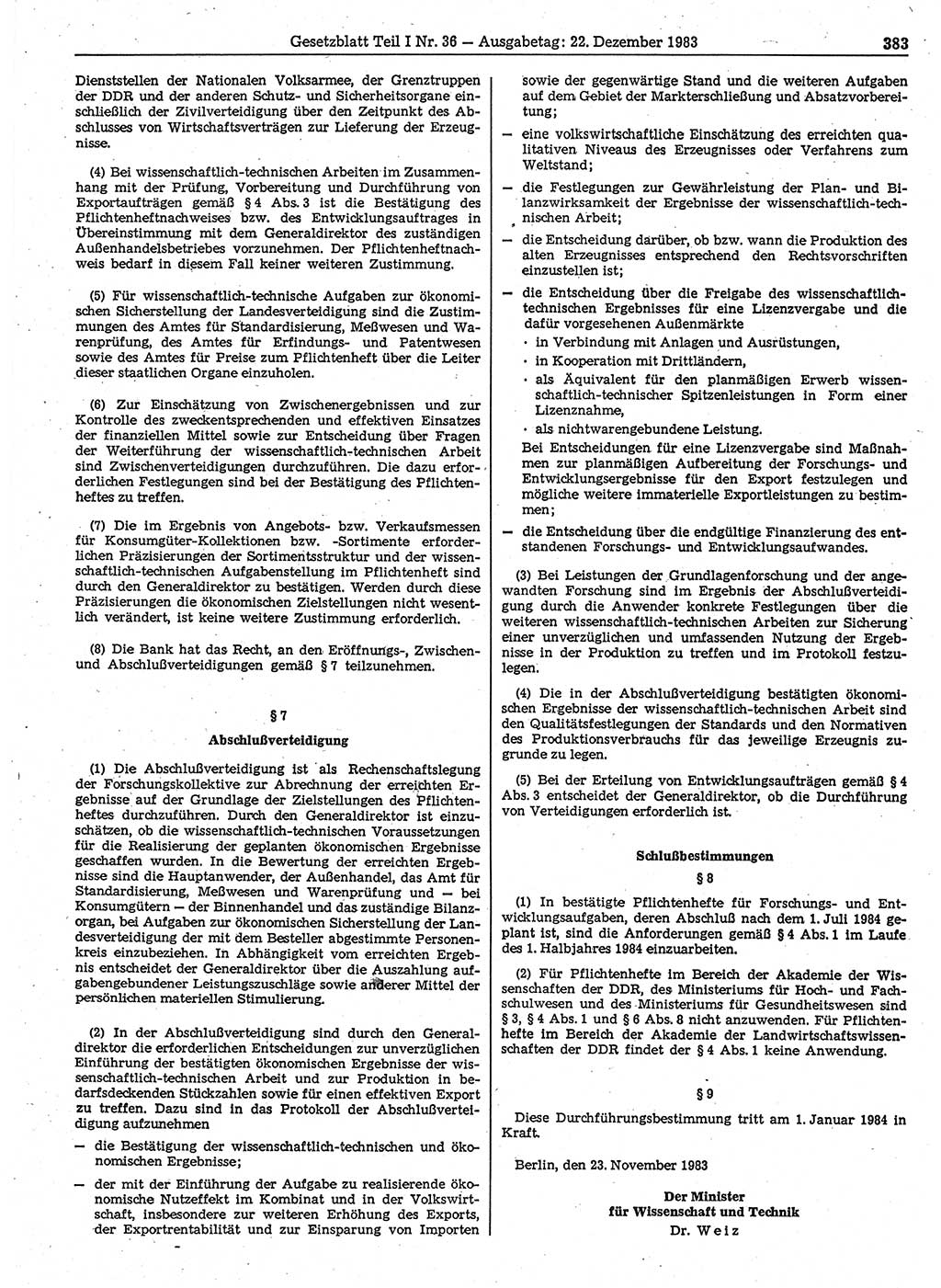 Gesetzblatt (GBl.) der Deutschen Demokratischen Republik (DDR) Teil Ⅰ 1983, Seite 383 (GBl. DDR Ⅰ 1983, S. 383)