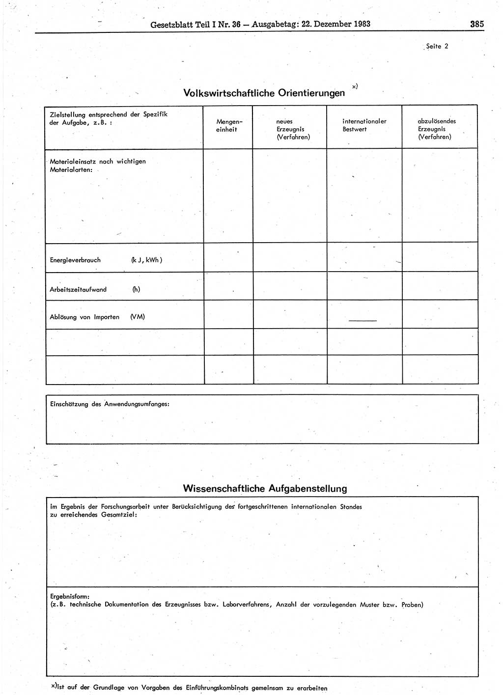 Gesetzblatt (GBl.) der Deutschen Demokratischen Republik (DDR) Teil Ⅰ 1983, Seite 385 (GBl. DDR Ⅰ 1983, S. 385)