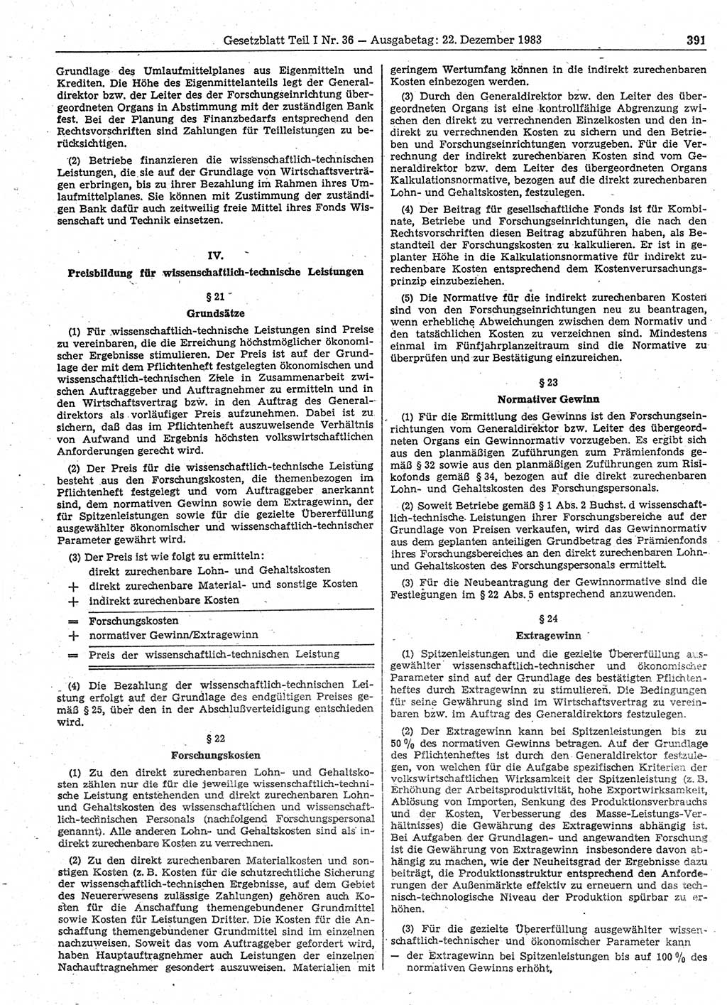 Gesetzblatt (GBl.) der Deutschen Demokratischen Republik (DDR) Teil Ⅰ 1983, Seite 391 (GBl. DDR Ⅰ 1983, S. 391)