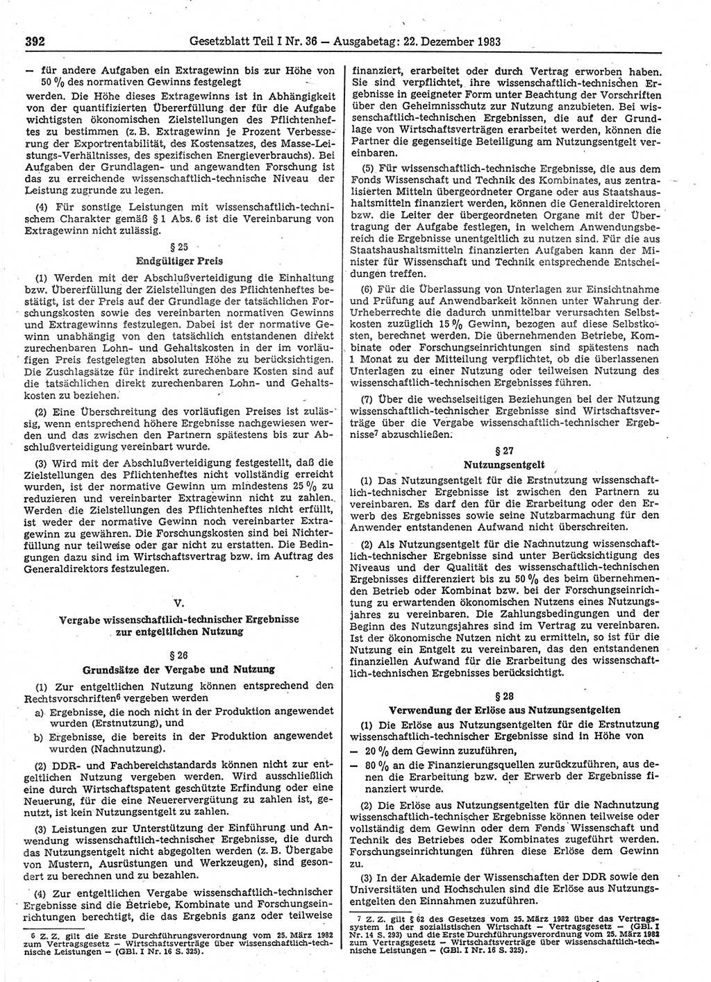 Gesetzblatt (GBl.) der Deutschen Demokratischen Republik (DDR) Teil Ⅰ 1983, Seite 392 (GBl. DDR Ⅰ 1983, S. 392)