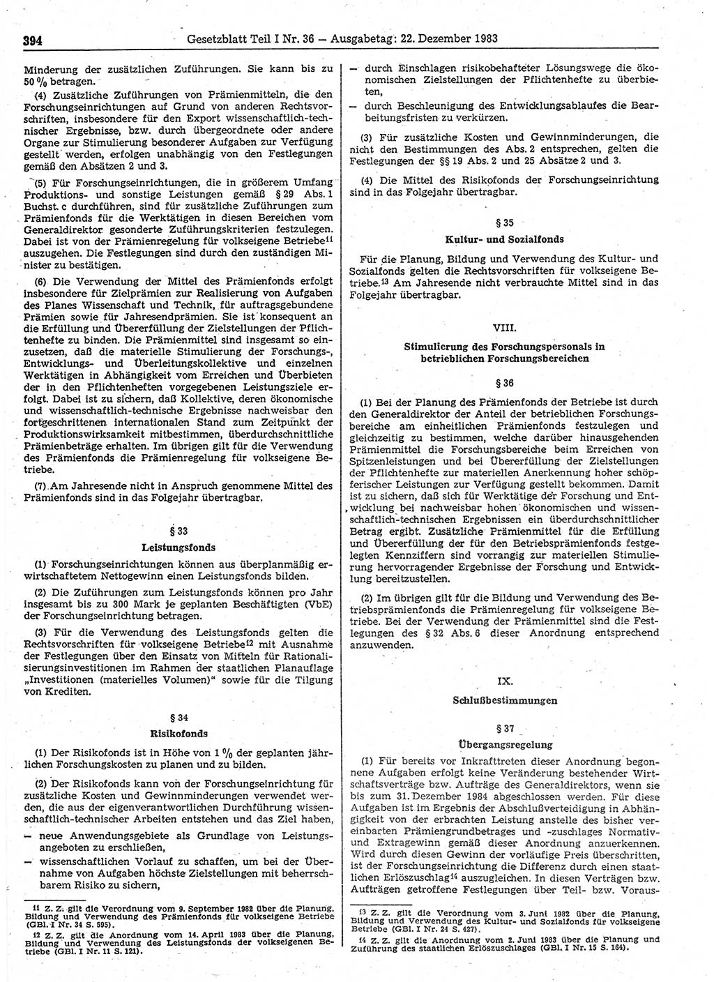 Gesetzblatt (GBl.) der Deutschen Demokratischen Republik (DDR) Teil Ⅰ 1983, Seite 394 (GBl. DDR Ⅰ 1983, S. 394)