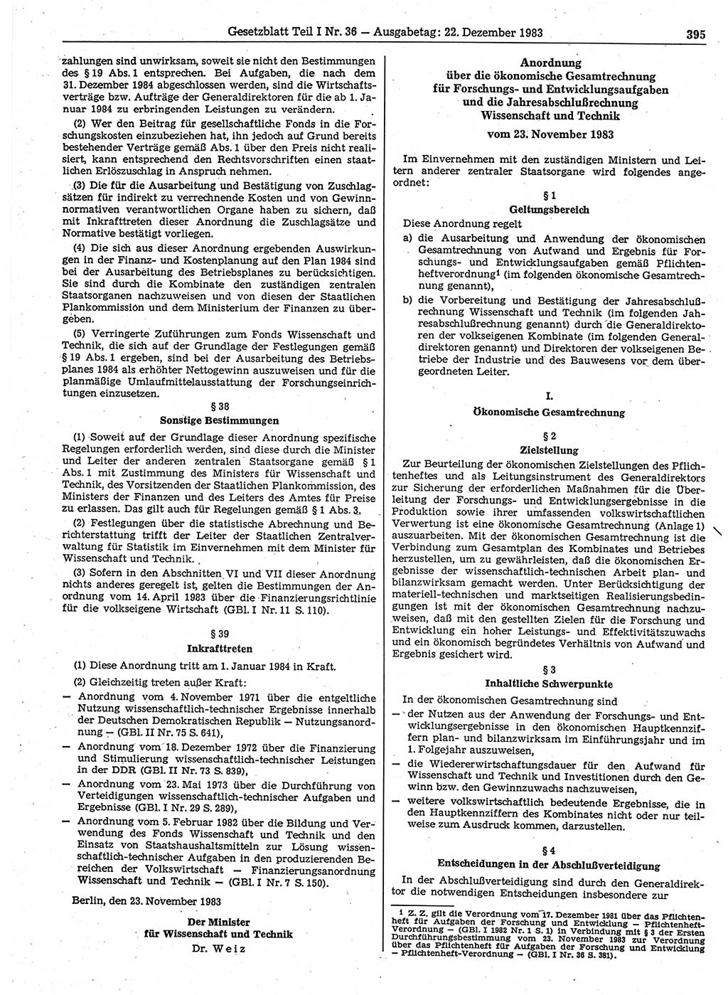 Gesetzblatt (GBl.) der Deutschen Demokratischen Republik (DDR) Teil Ⅰ 1983, Seite 395 (GBl. DDR Ⅰ 1983, S. 395)